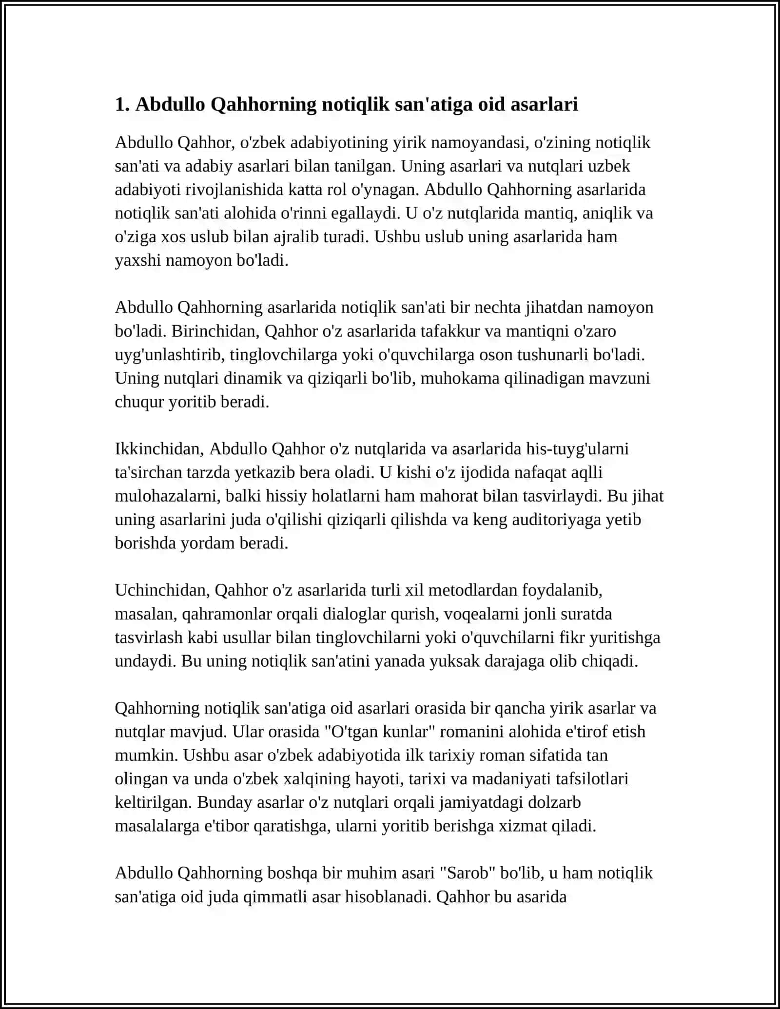 ABDULLO QAHHORNING NOTIQLIK, TIL VA NUTQ BORASIDAGI FIKRLARI.GARB MUTAFAKKIRLARINING NOTIQLIK SANATIGA DOIR OGITLARI 4