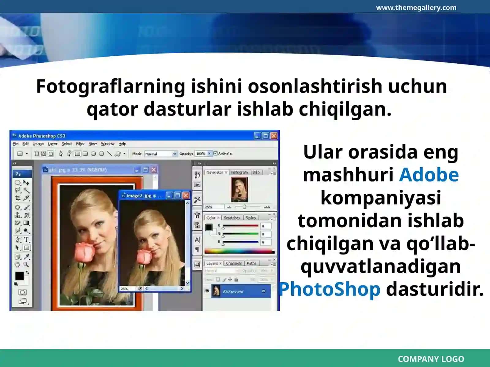 PhotoShop – rastrli grafik muharririda ishlash asoslari. PhotoShopinterfeysi 4