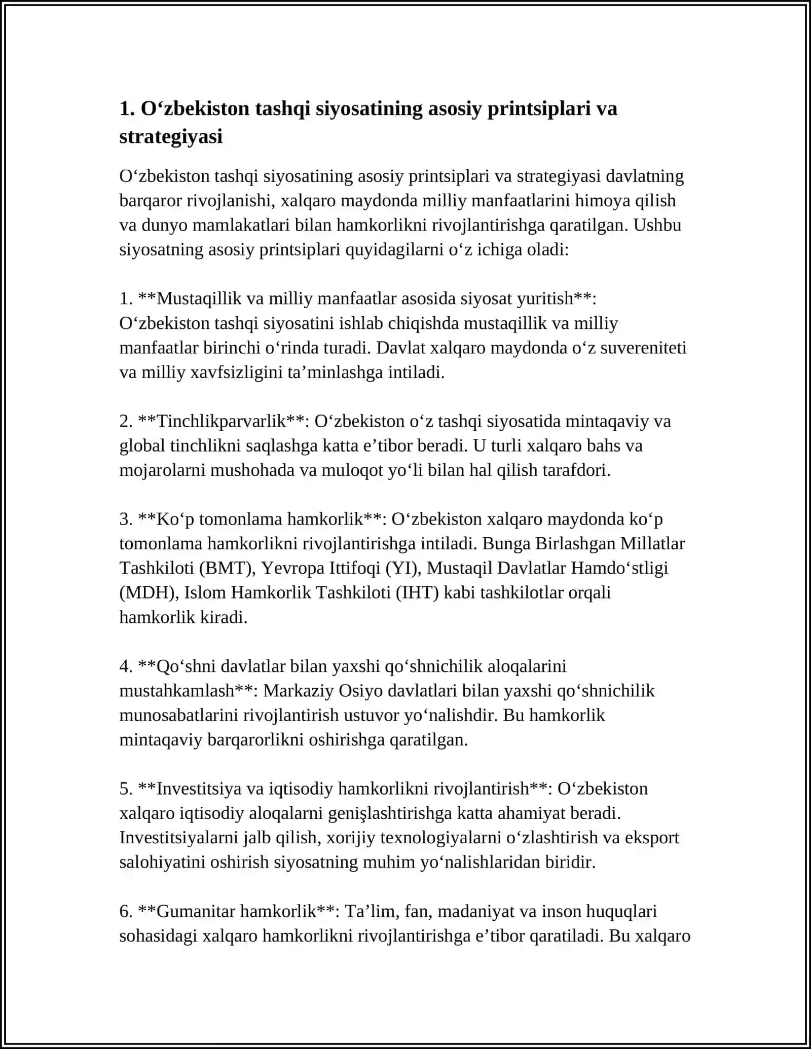 O‘zbekiston Respublikasi Tashqi Siyosating Asosiy Yo‘nalishlari 4