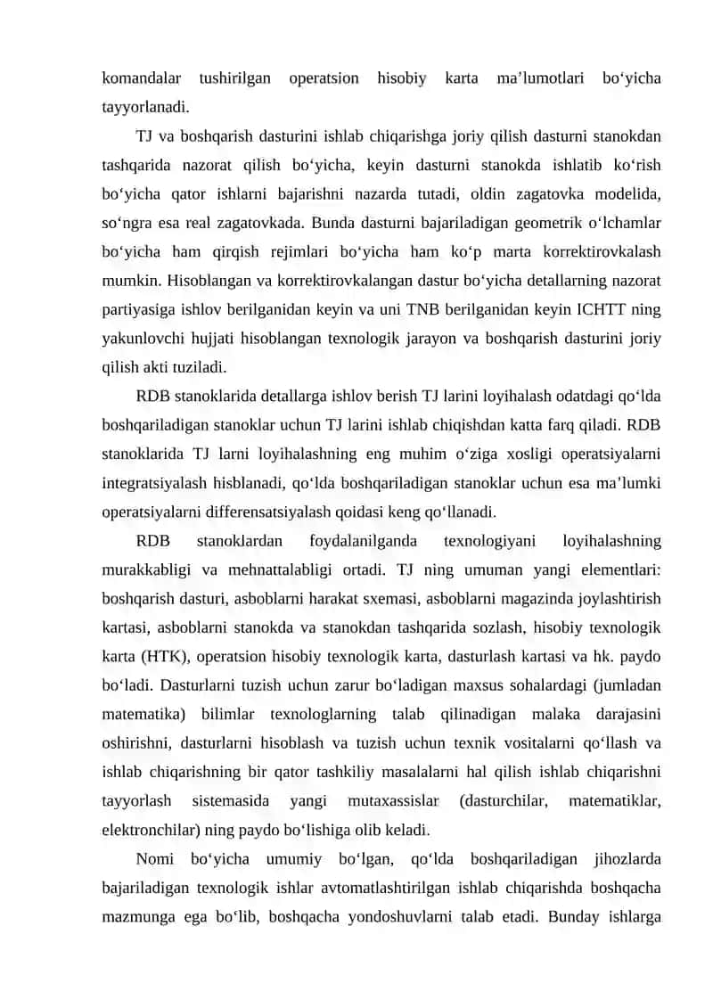 RDB texnologik jihozlar uchun boshqarish dasturini qo`llash va tayyorlash 4