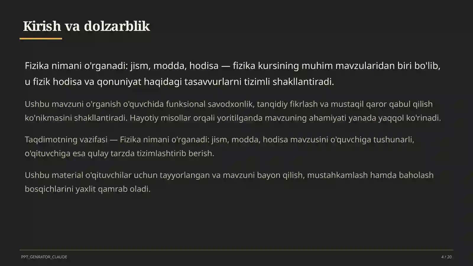 Fizika nimani o'rganadi: jism, modda, hodisa (6-sinf) 4
