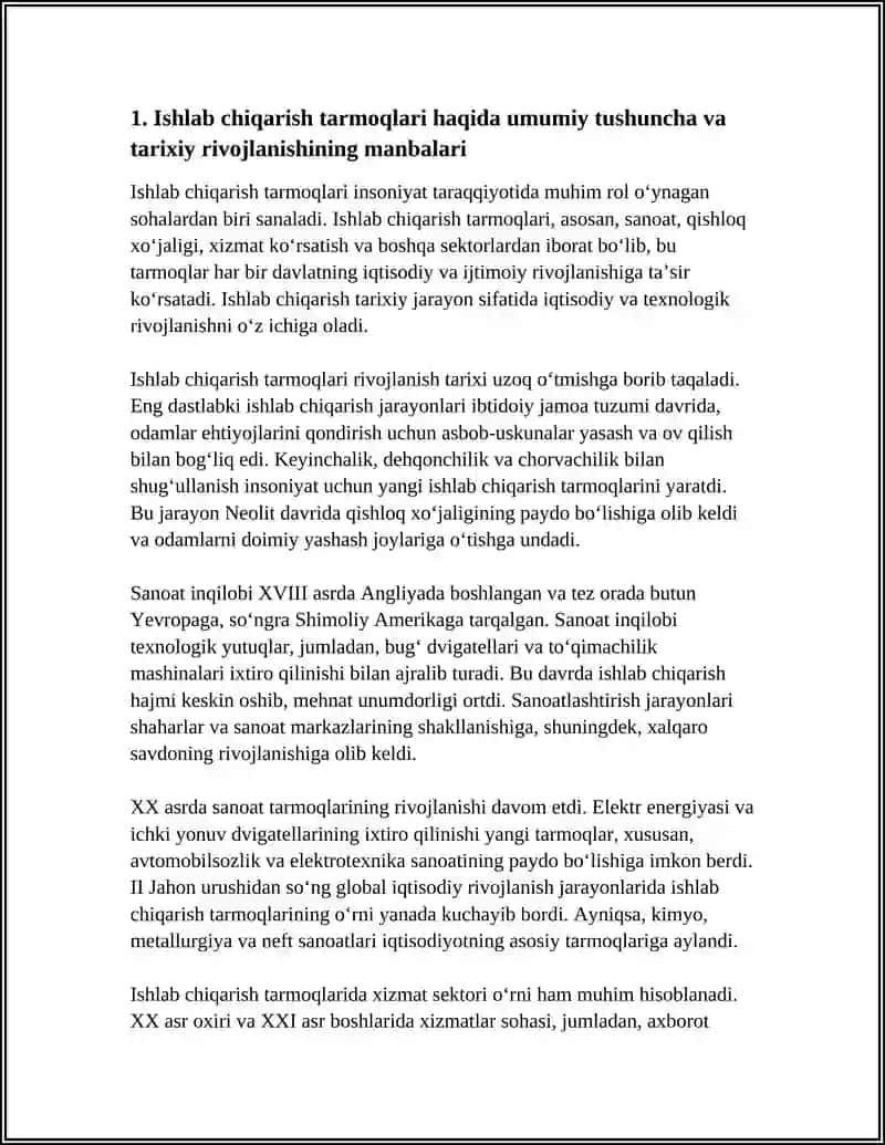 ISHLAB CHIQARISH TARMOQLARI HAQIDA UMUMIY TUSHINCHA IJTIMOIY GEOGRAFIYA VA MINTAQAVIY IQTISADIYOT MAVZULARI BUYICHA TARIXIY MATIRALLAR TOʻPLAB HISOBOT TAYYORLASH 4