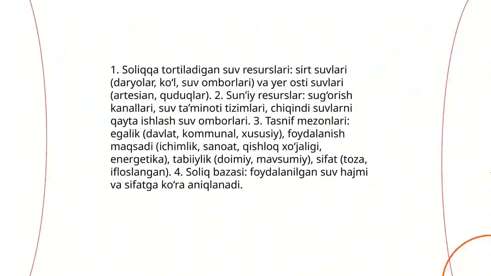 Suv resurslaridan foydalanganlik uchun soliqlar 4