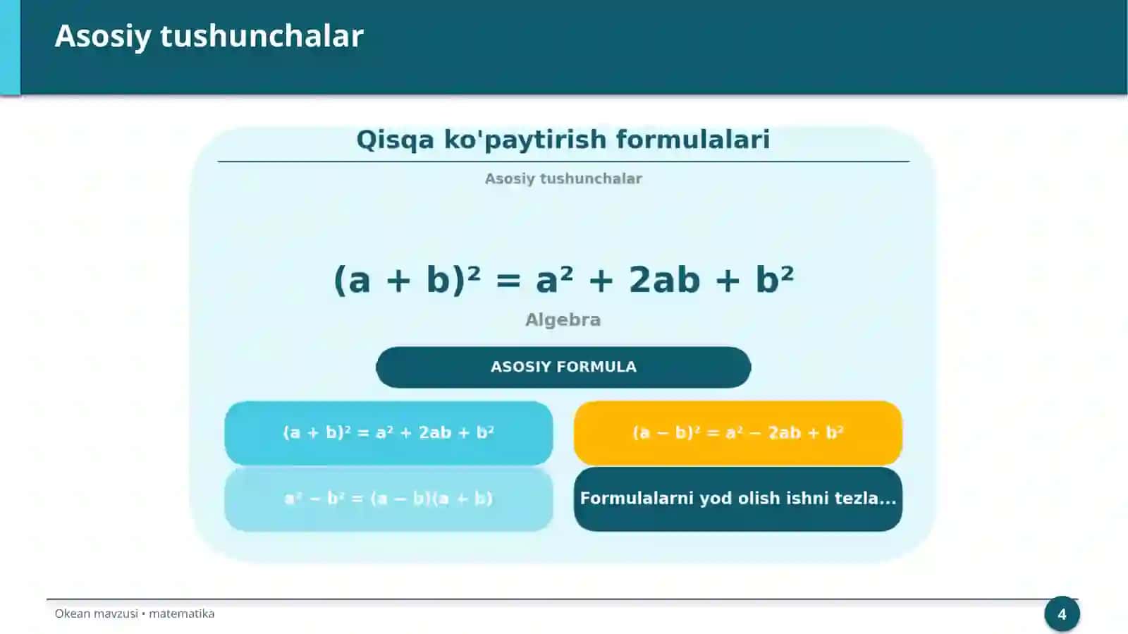 Qisqa ko'paytirish formulalari 4
