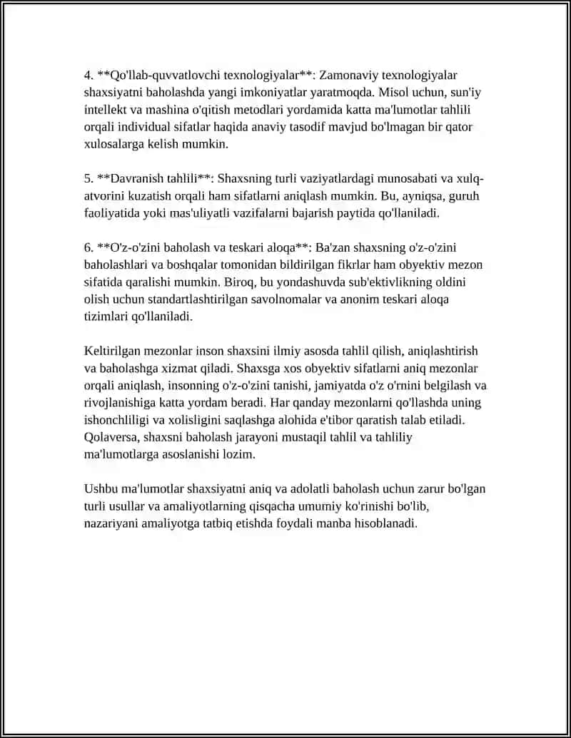 SHAXSGA XOS BO‘LGAN OBYEKTIV SIFATLAR, ONGLILIK, JAVOBGARLIKNI HIS ETISH, O‘Z QADRINI BILISH 4