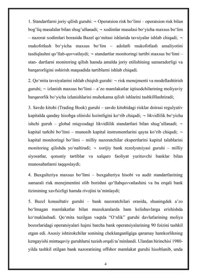 Bazel-I ning tijorat banklari faoliyatini nazorat qilish bo’yicha talablar 4