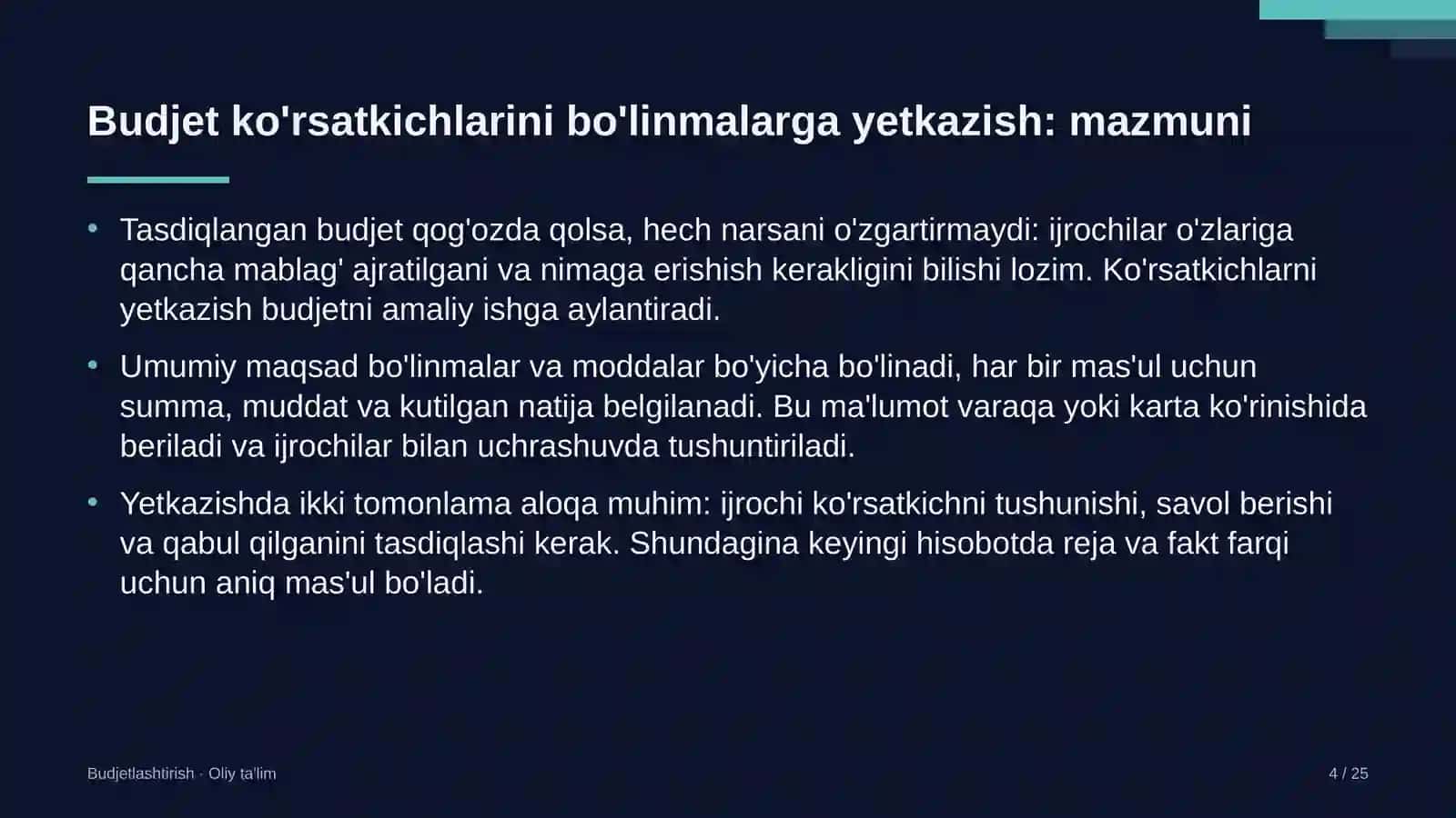 Brokerlik kompaniyalarida budjet ko'rsatkichlarini bo'linmalarga yetkazish 4