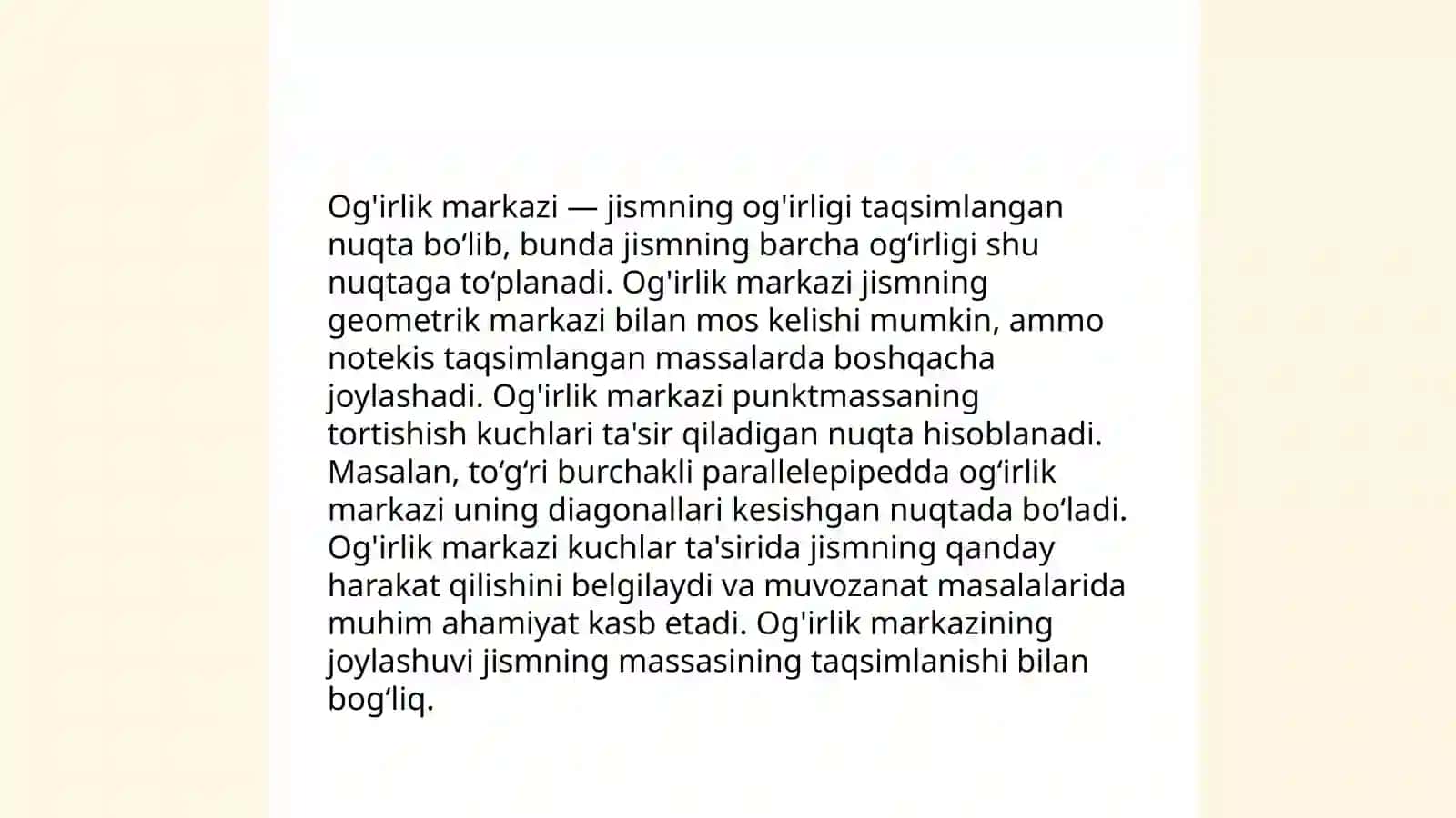Qattiq jismlarning og'irlik markazi 4