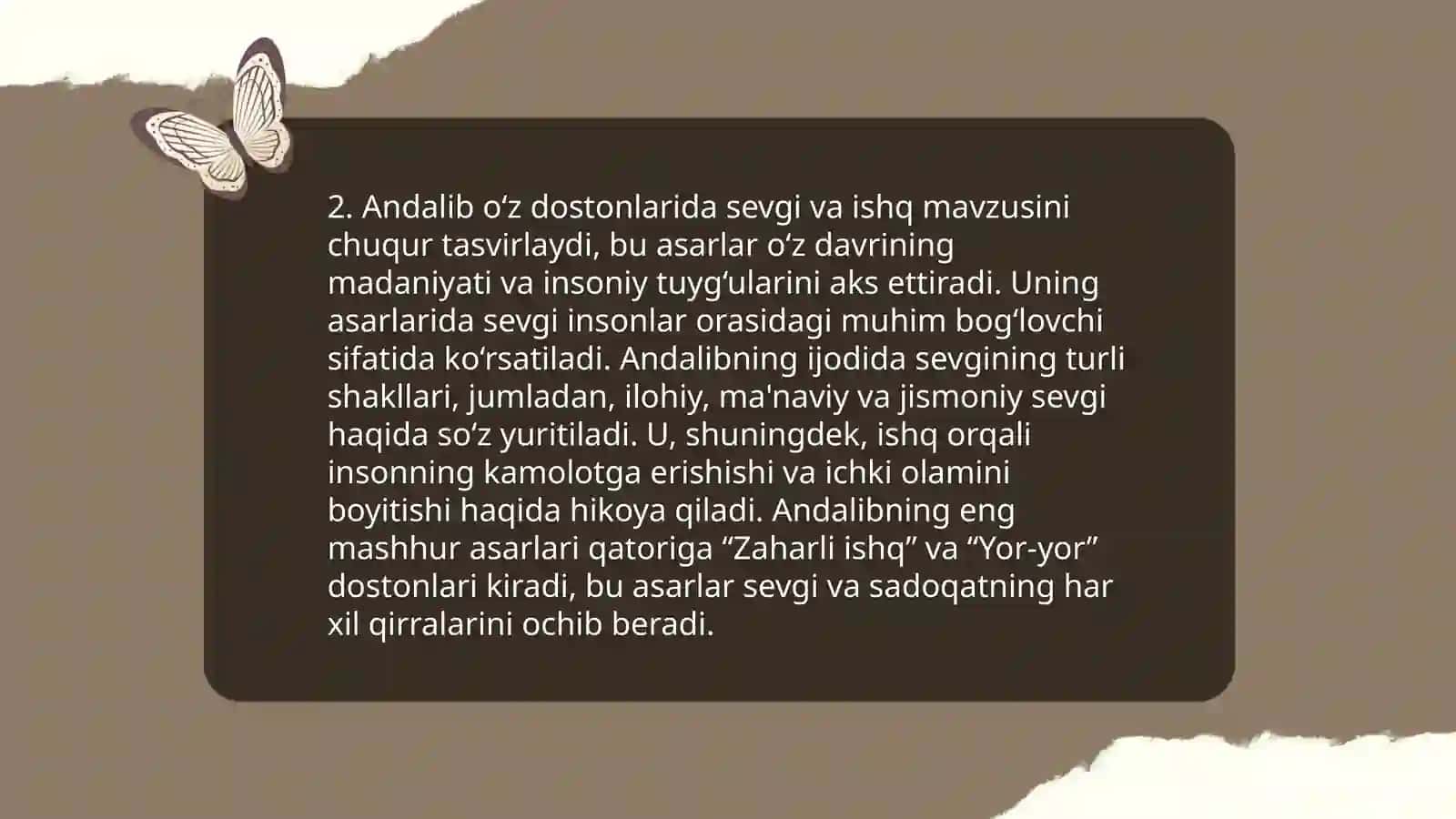 Andalib va Nishotiy dostonlari misolida davr dostonchiligi borasida mulohaza yuritish. Oʻxshash va farqli tomonlarini topish 4