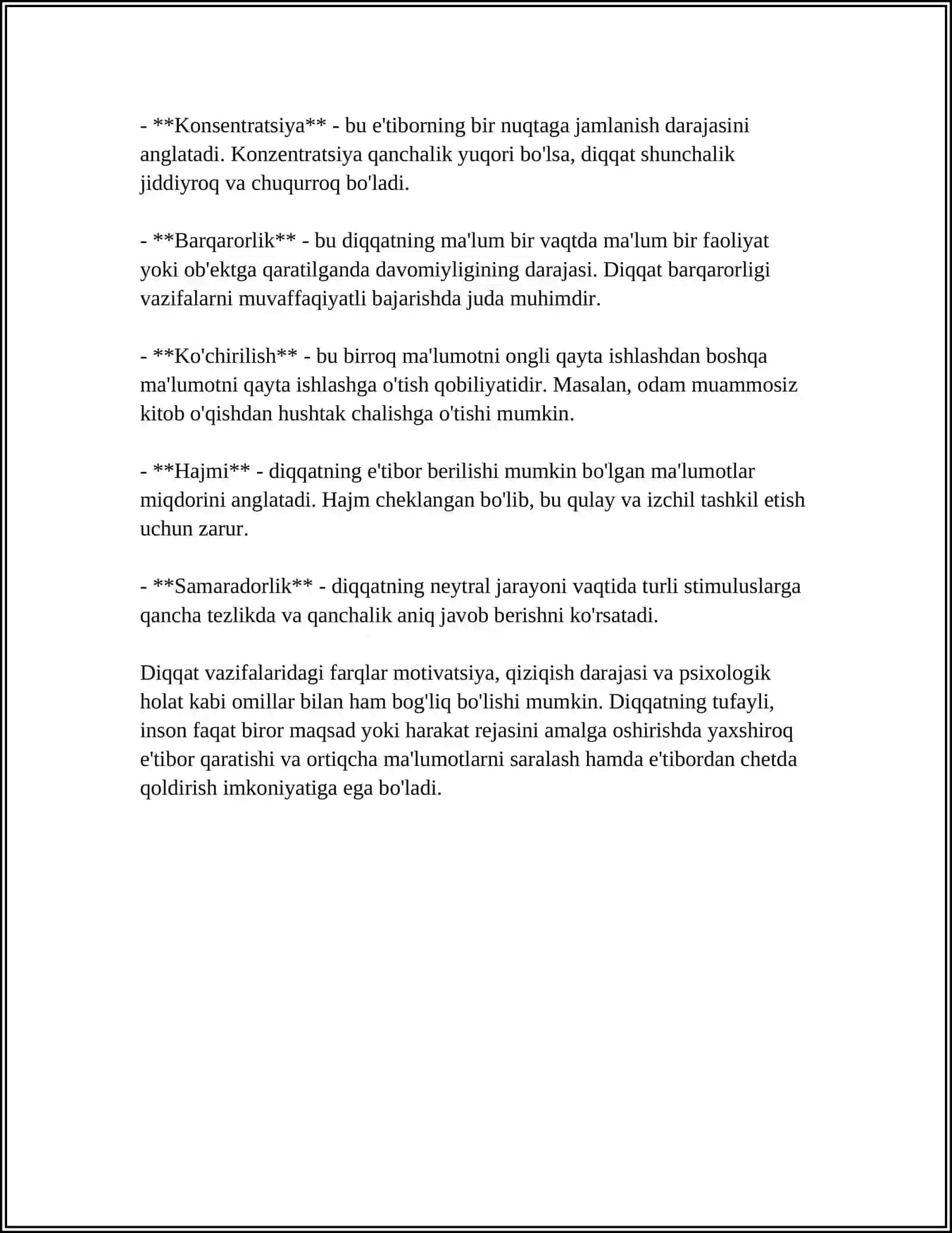 DIQQAT TURLARI DIQQAT XUSUSIYATLARINING TAVSIFINI YOZISH 4