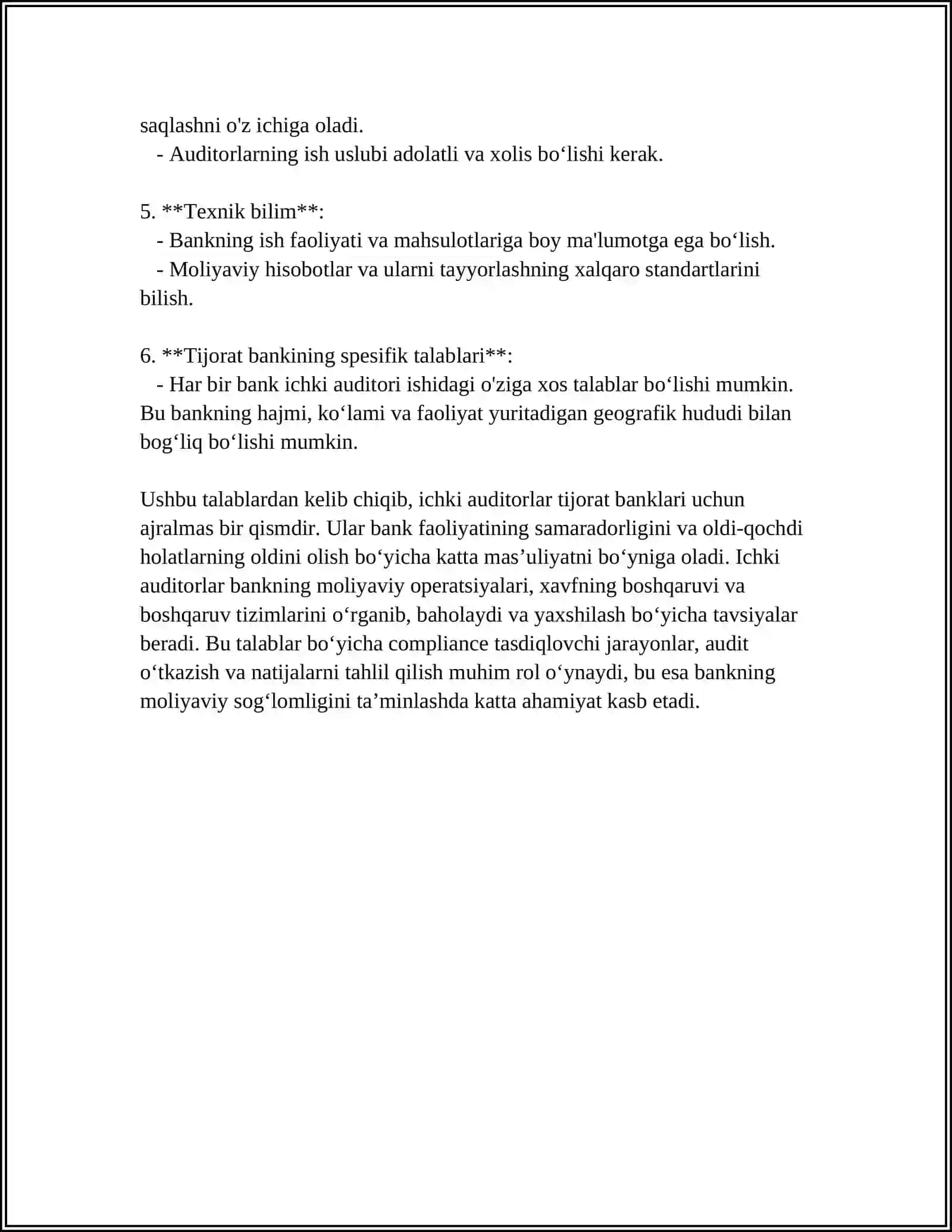 Tijorat banklari ichki auditorining malakaviy talablari 4
