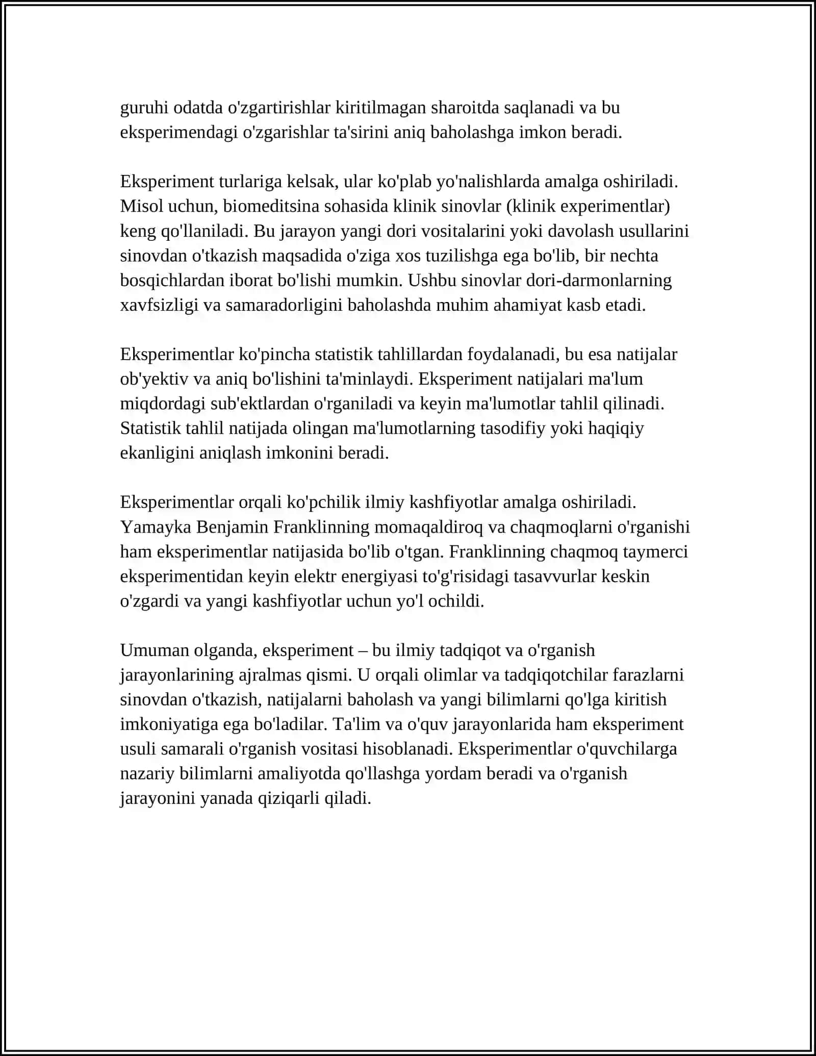 EKSPREMENT O'TKAZISH EKSPERIMENTALAR UNING SHAXSI VA FAOLIYATI 4
