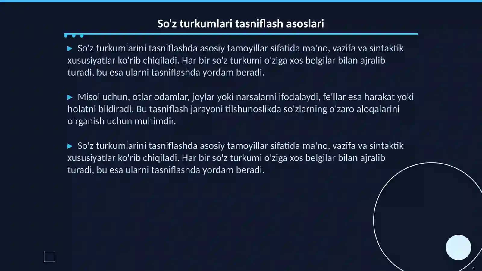 Turli tillarda so'z turkumlarini tasniflash tamoyillari 4