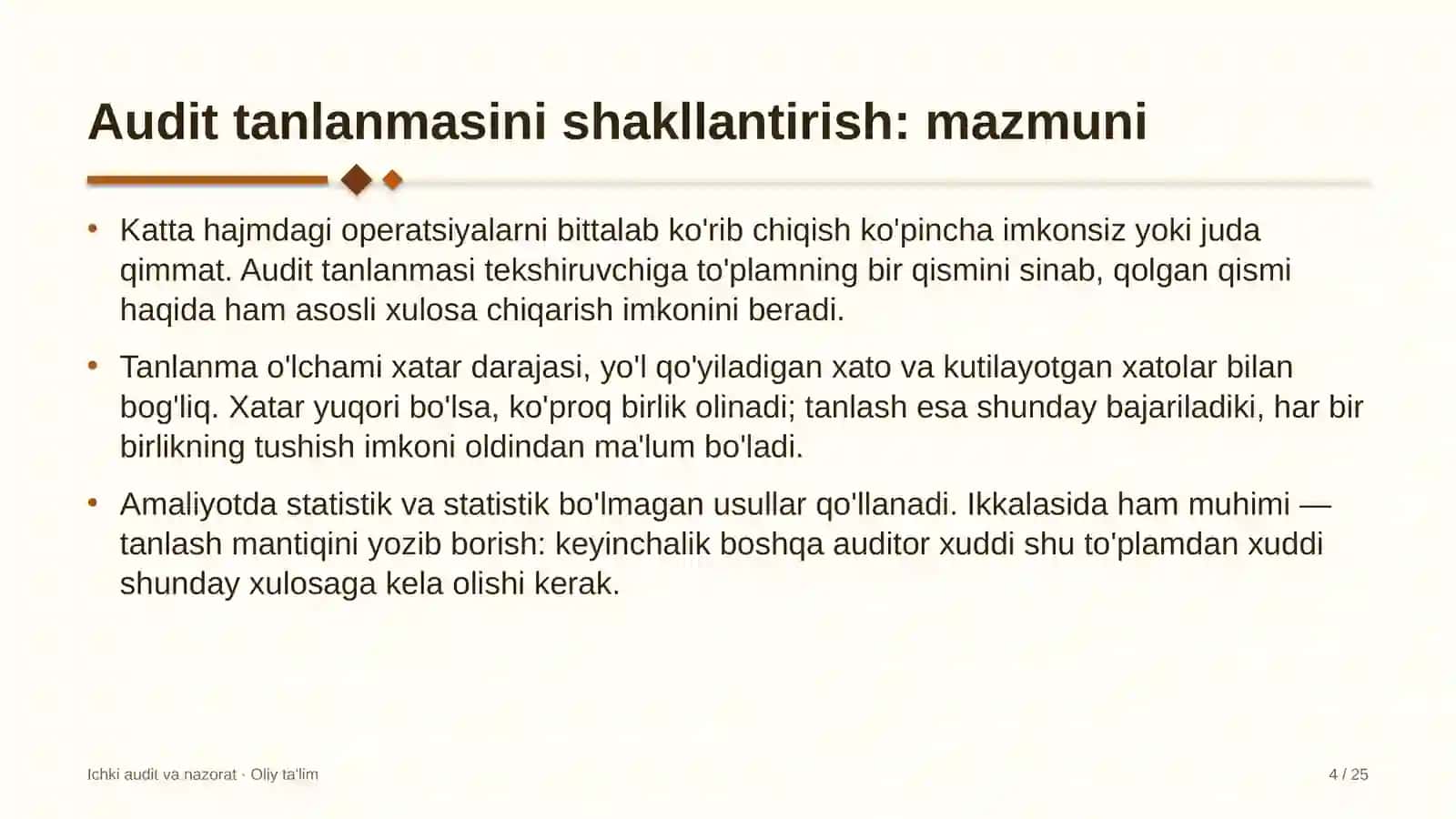 maktabdan tashqari ta'lim muassasalarida audit tanlanmasini shakllantirish 8524 4