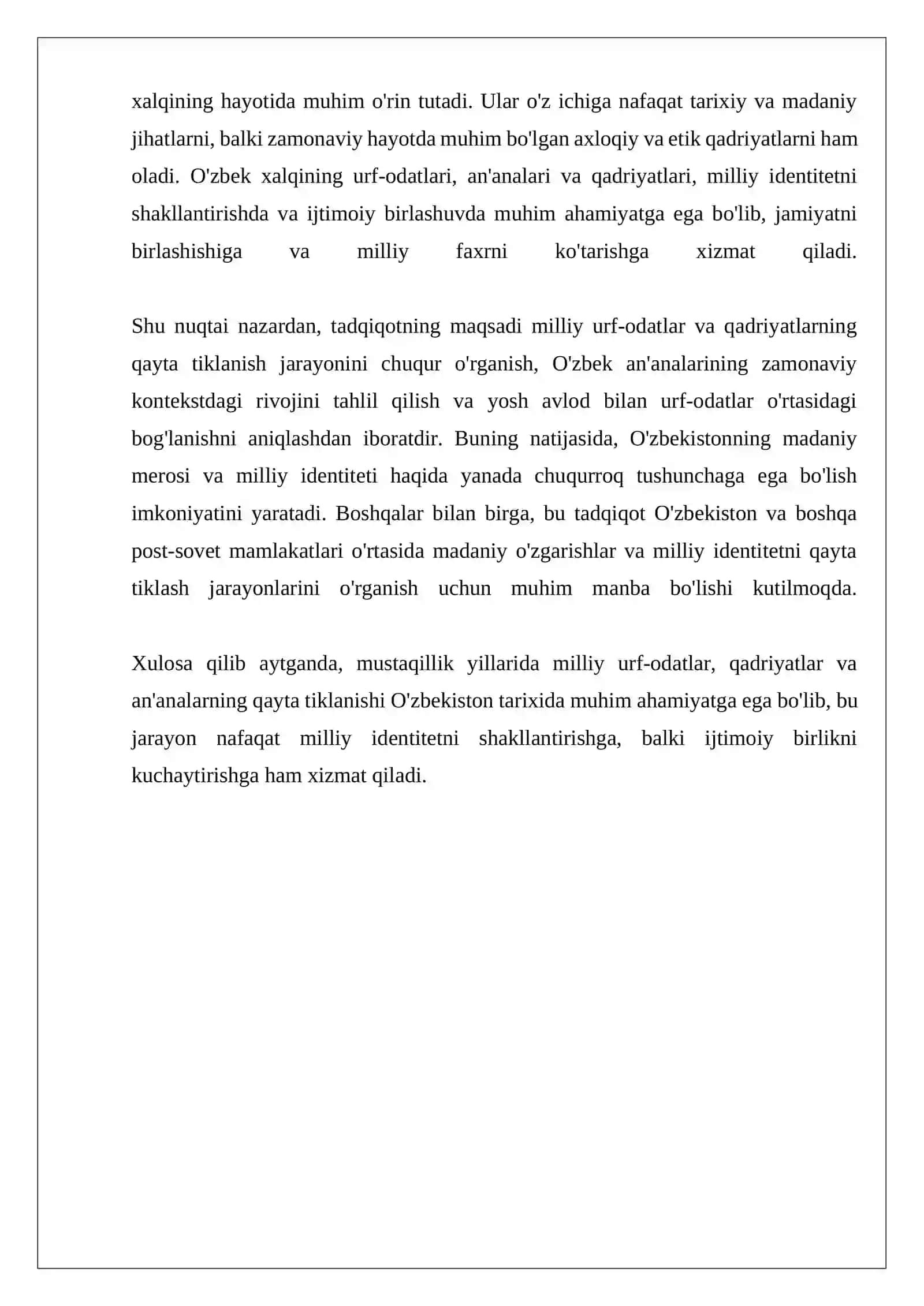MUSTAQILIK YILLARIDA MILLIY URF-ODATLAR, QADRIYATLAR VA AN'ANALARNING QAYTA TIKLANISHI 4
