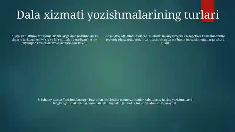 Sohaviy Ma'Lumot Axborot Hujatlari Va Sohaviy Xizmat Yozishmalarning 4