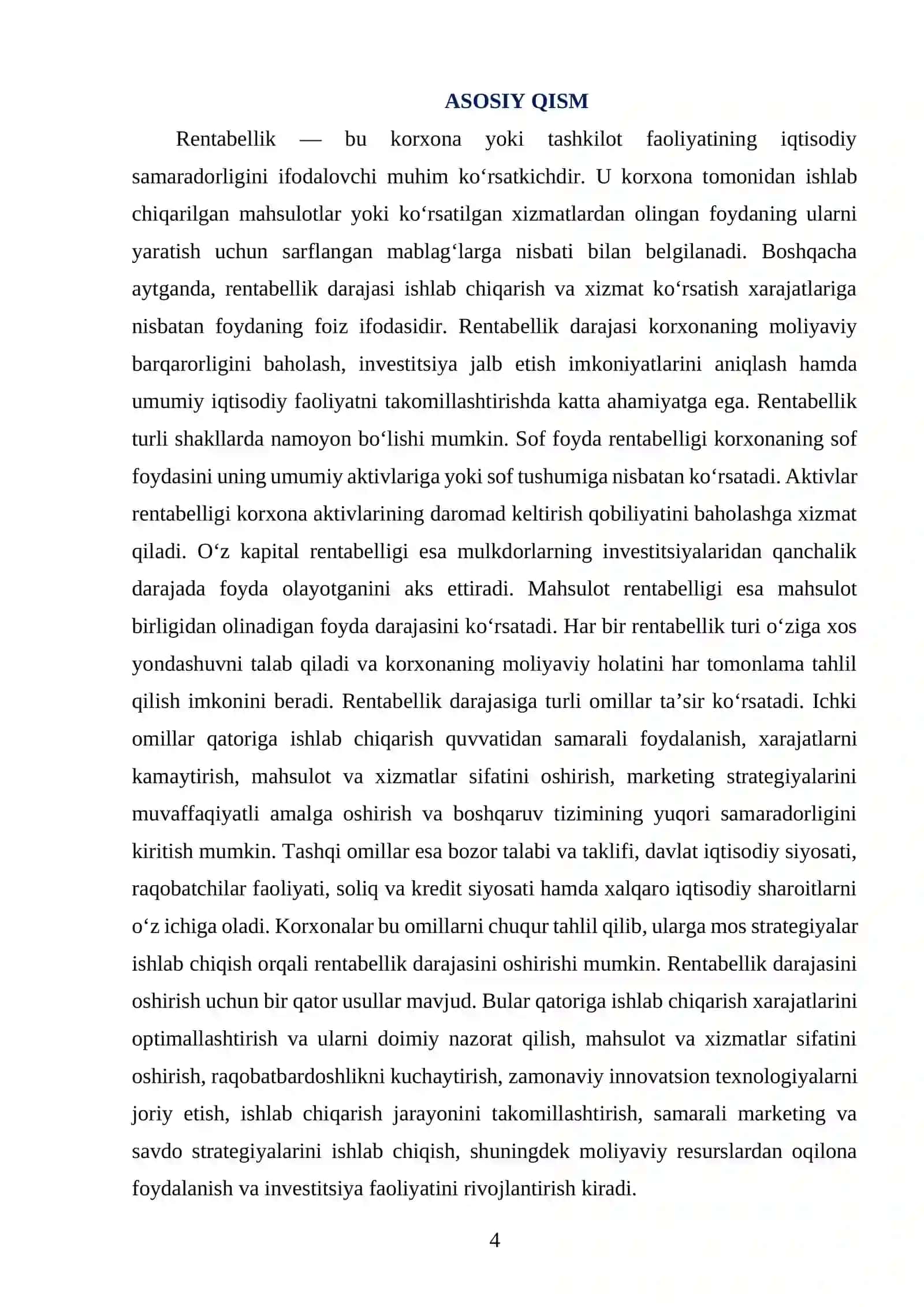 RENTABELLIK DARAJASI 4