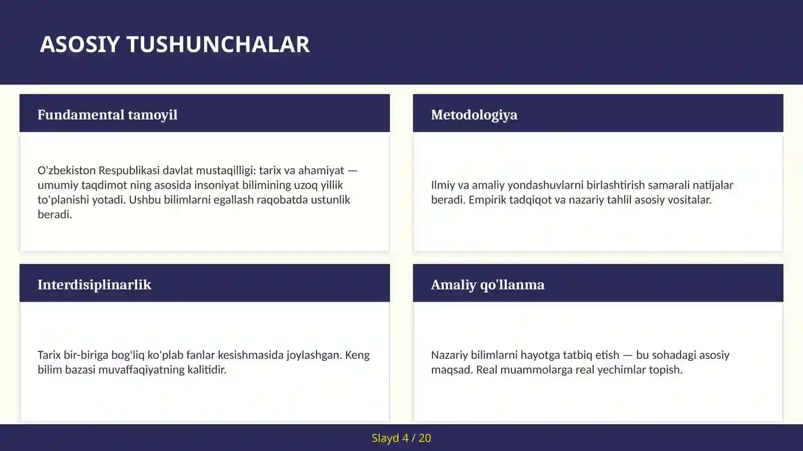 O'zbekiston Respublikasi davlat mustaqilligi: tarix va ahamiyat — umumiy taqdimot 4