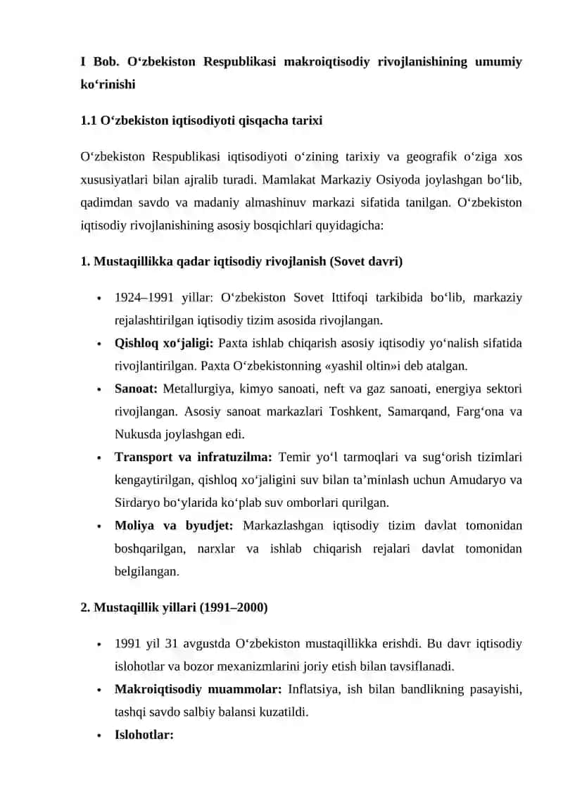 Oʻzbekiston Respublikasi Rivojlanishi: Makro iqtisodiy ko‘rsatkichlar tahlili 4