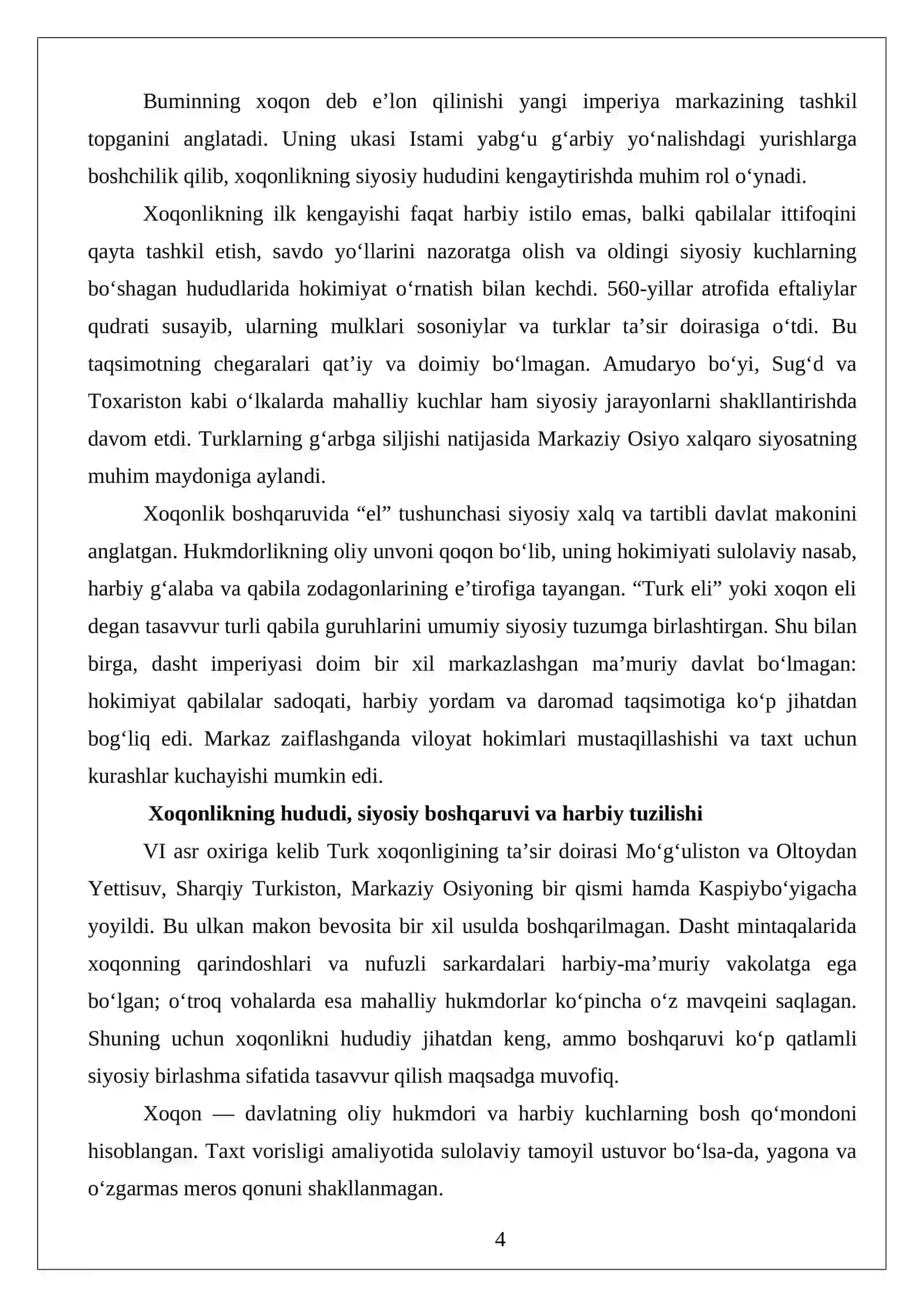 Turk xoqonligi va O‘zbekiston hududida turkiy davlatchilik an’analarining shakllanishi 4