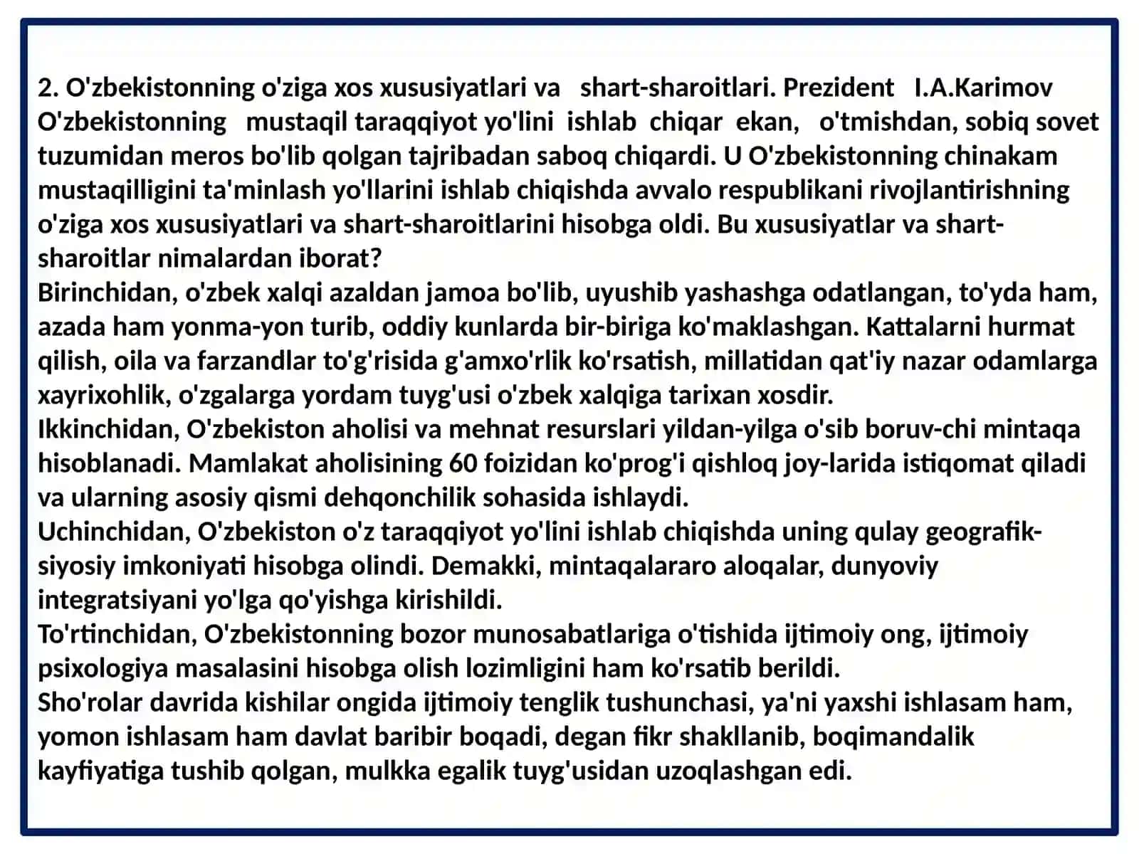 O‘zbekistonning o‘ziga xos istiqlol va taraqqiyot yo‘li 4