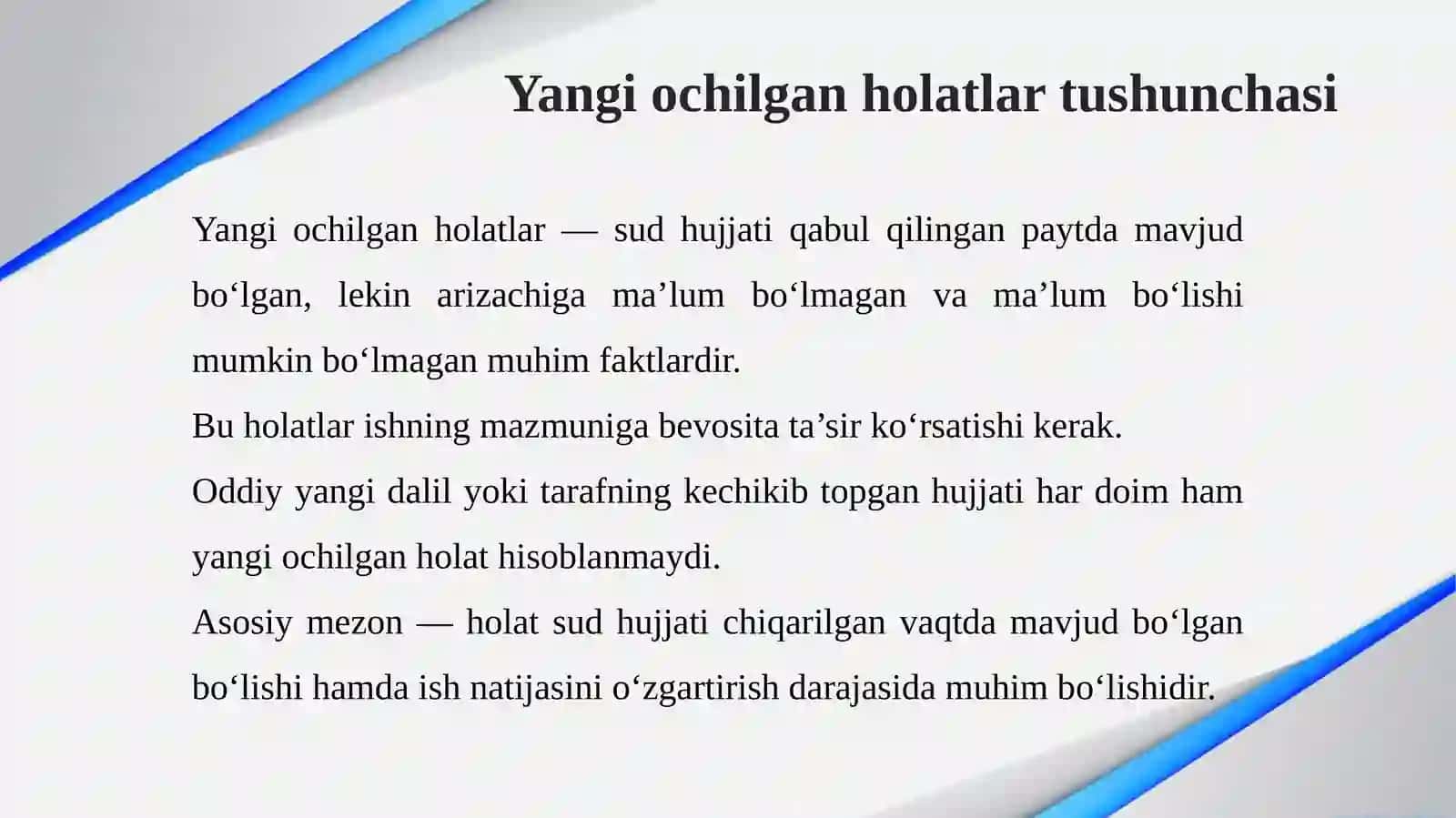 Qonuniy kuchga kirgan sud hujjatlarini yangi ochilgan holatlar bo‘yicha qayta ko‘rish 4