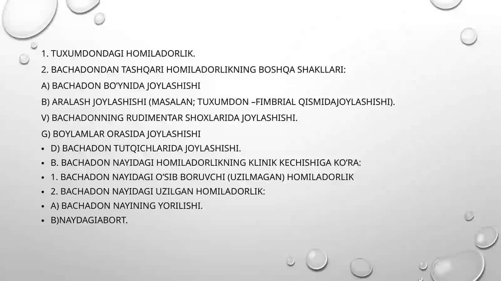 Bachadondan tashqari homiladorlik. Sabablari.Bachdondantashqari homiladorlik turlari.Tashxislashva tekshirish usullari 4