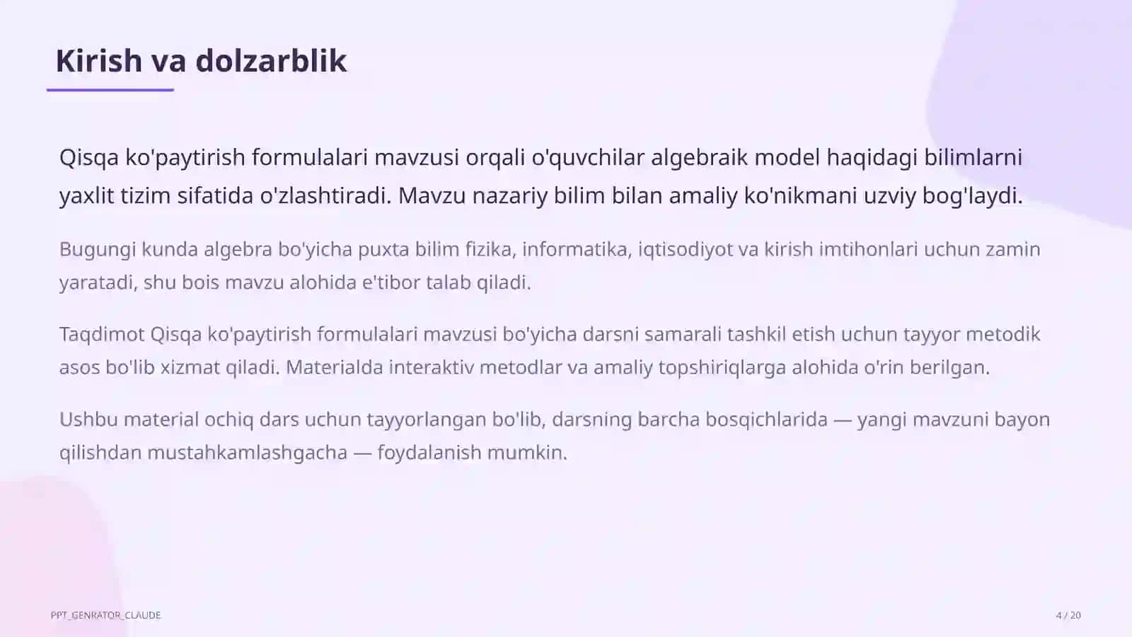 Qisqa ko'paytirish formulalari (7-sinf) 4