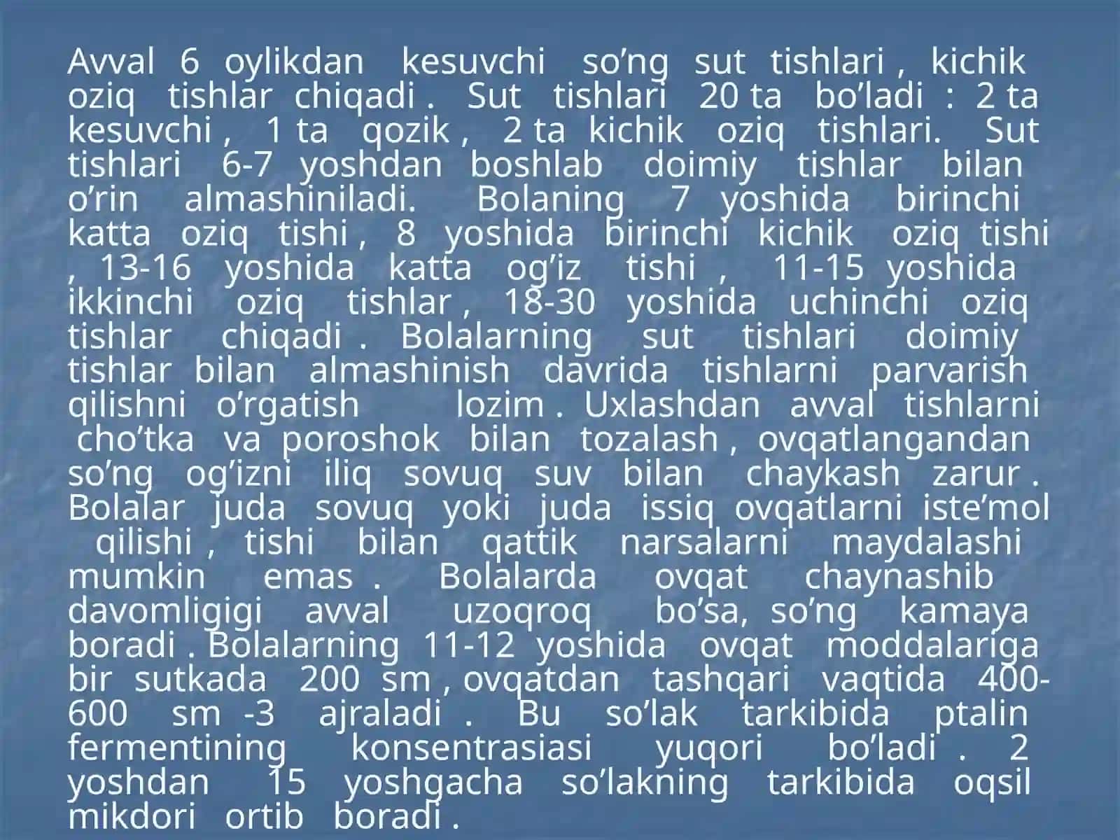 Ovqat hazm qilish tizimininig yosh xususiyatlari va ovqatlanish gigienasi 4