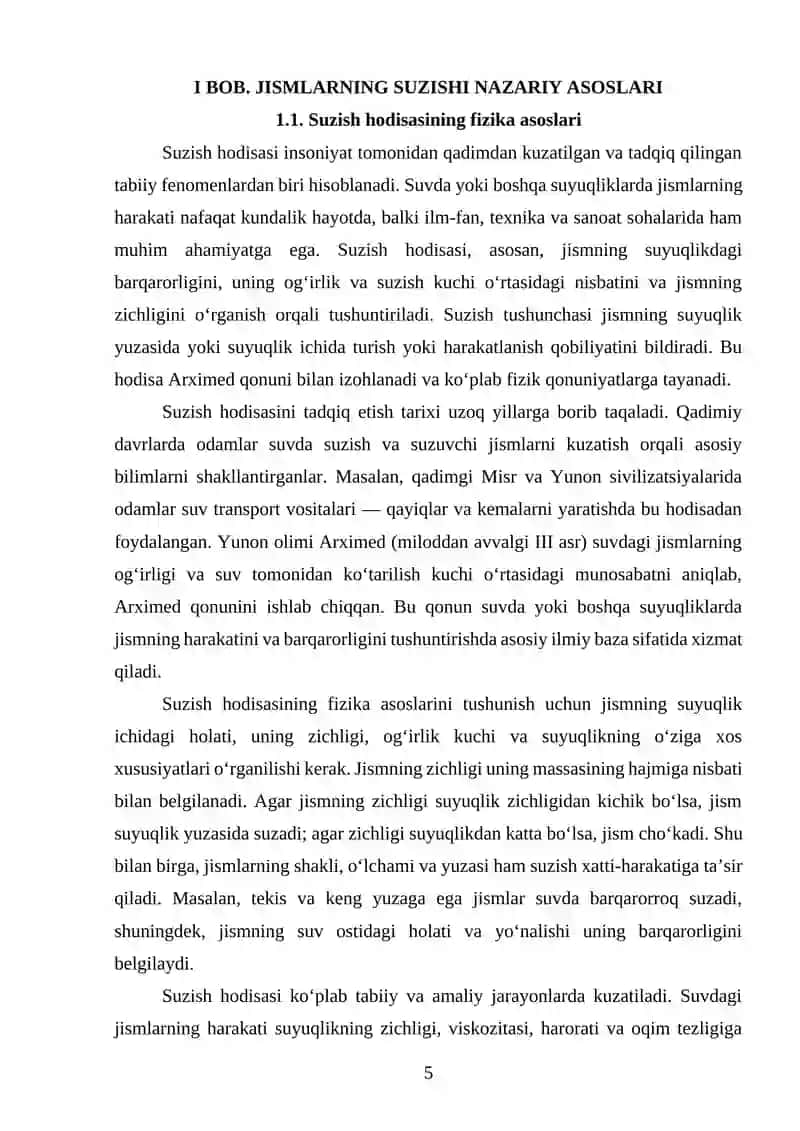 Jismlarning suzishi 4