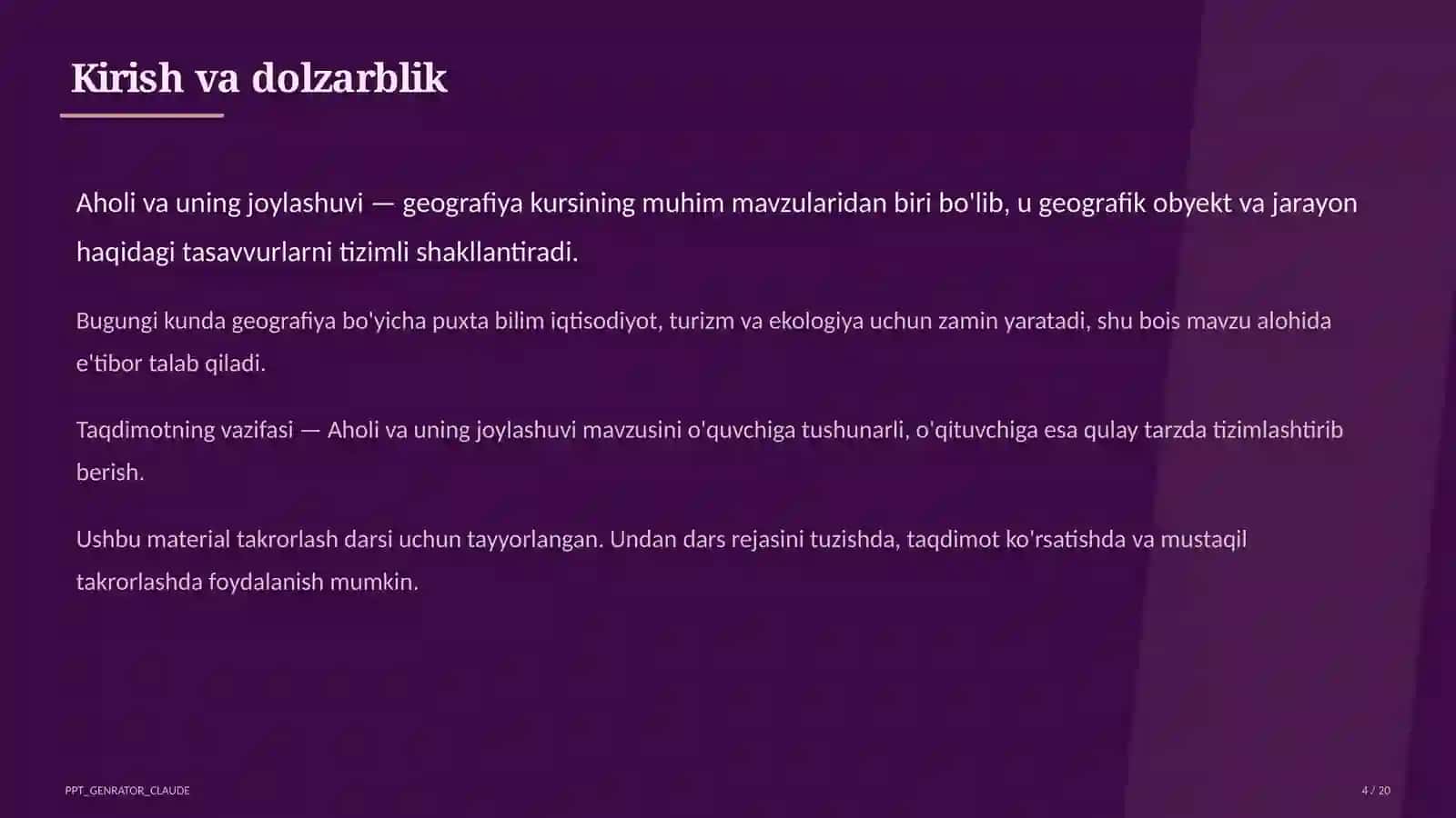Aholi va uning joylashuvi (6-sinf) 4