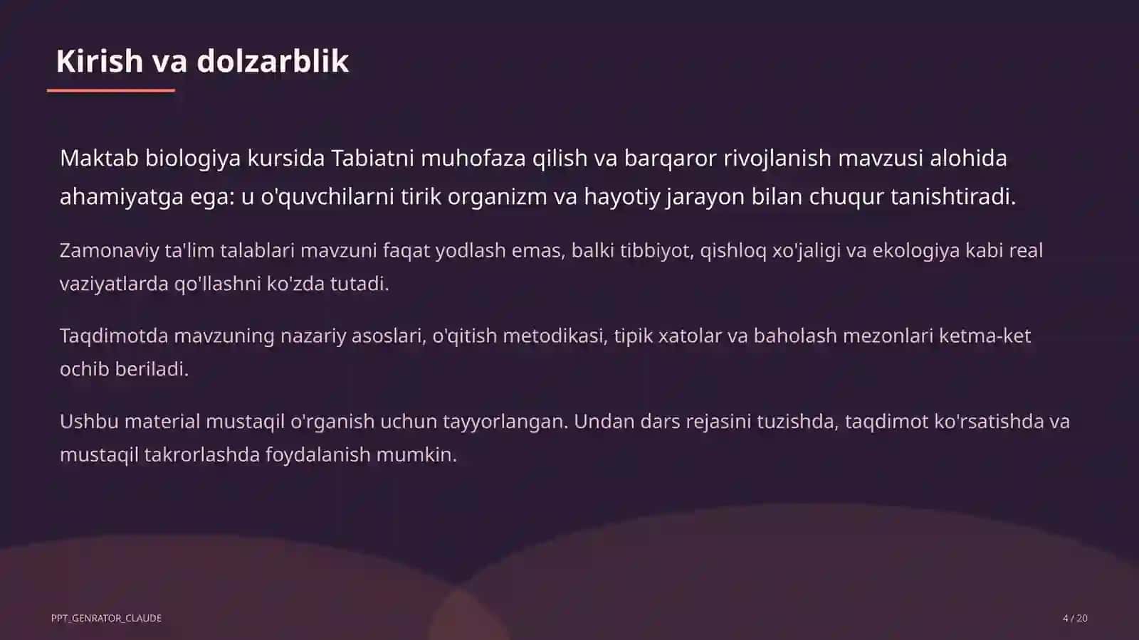 Tabiatni muhofaza qilish va barqaror rivojlanish (11-sinf) 4
