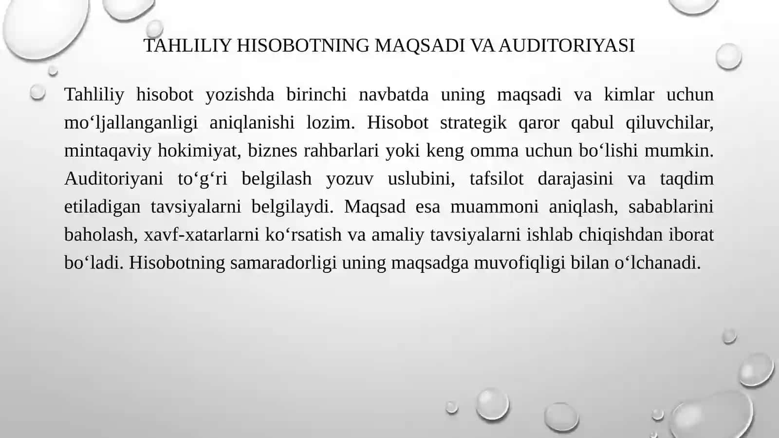 Real iqtisodiy vaziyatlar asosida tahliliy hisobot yozish konikmasi 4