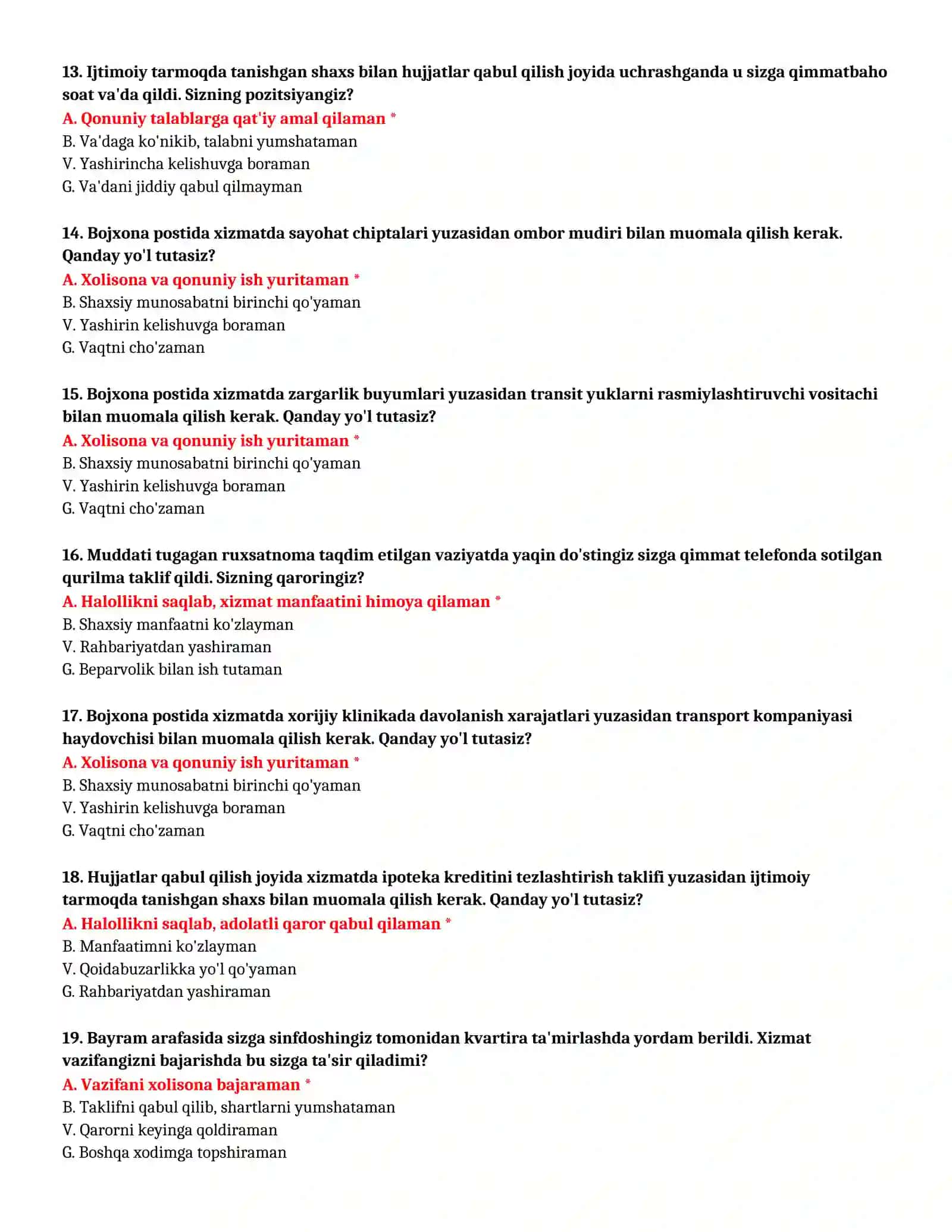 BOJXONA AKADEMIYASI - TEST SAVOLLARI (№ 61) 4