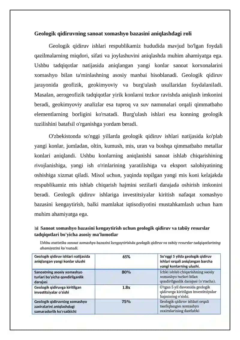 Sanoat xomashyo bazasini kengaytirish uchun geologiya-qidiruv ishlari va tabiy boyliklarni oʻrganish 4