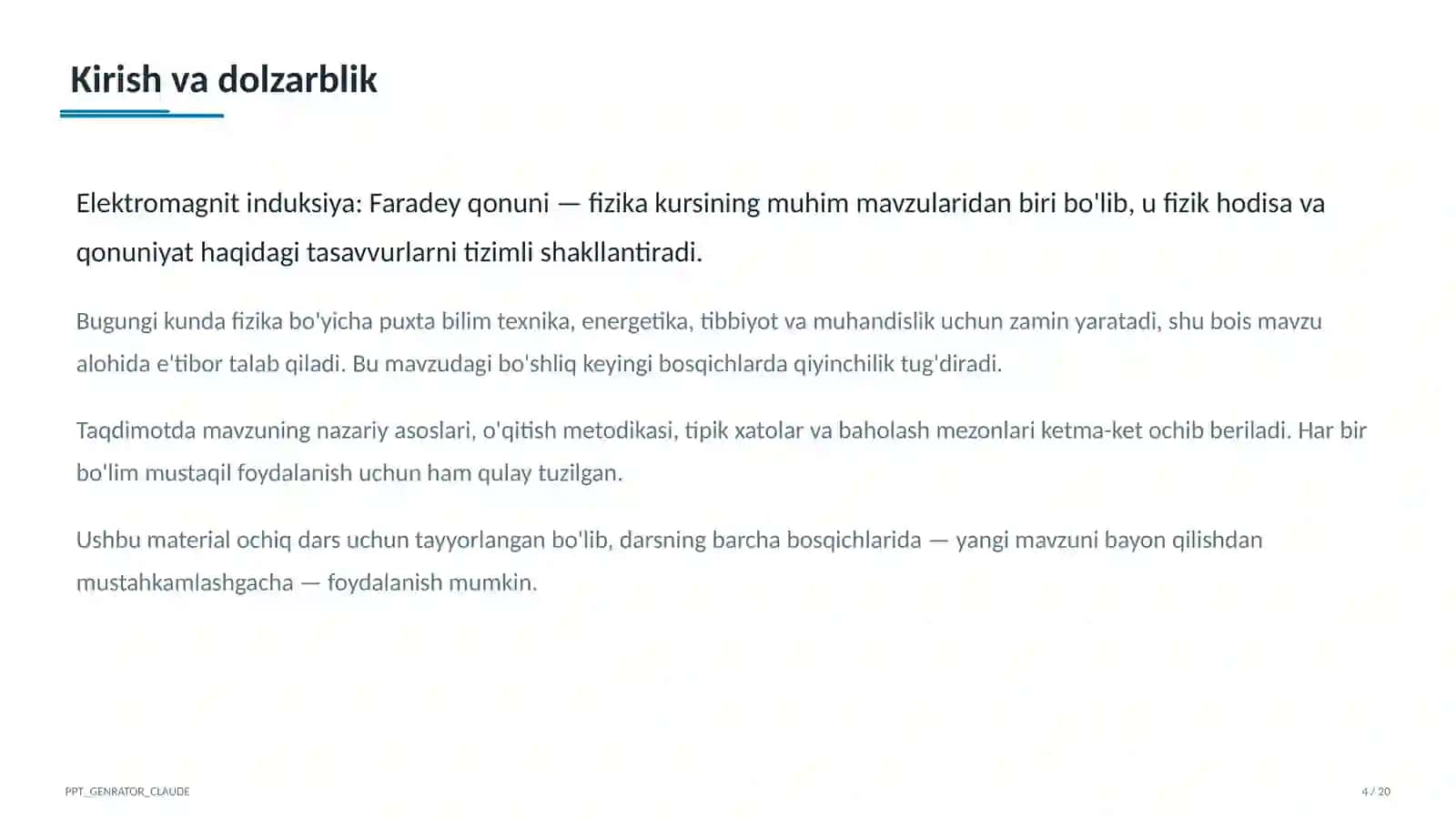 Elektromagnit induksiya: Faradey qonuni (11-sinf) 4