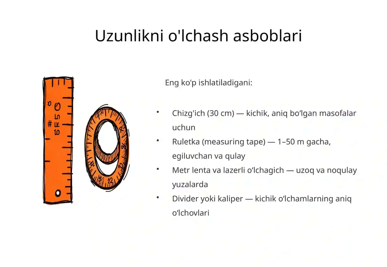 Kesma uzunligini o'lchash kesmani teng bo'laklarga bo'lish.Uzunlikning standart birliklari va ular orasidagi munosabatlar 4