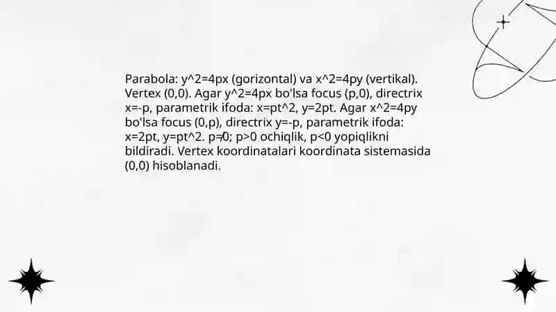 Ikkinchi tartibli egri chiziqlar (Gipperbola va parabola) 4