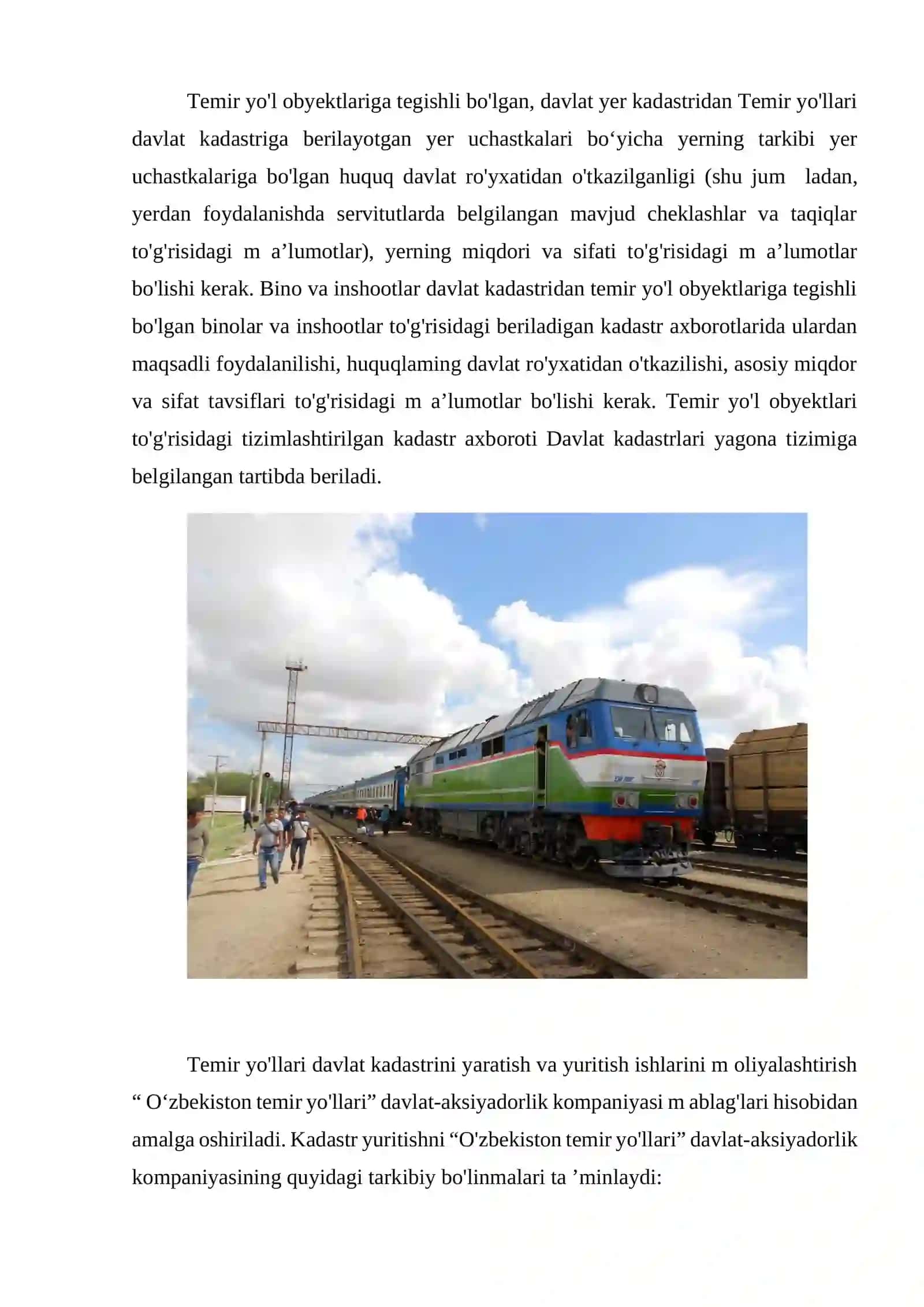 TEMIR YO’LLAR DAVLAT KADASTRINI YURITISHNING ASOSIY MAQSADI, VAZIFALARI VA TAMOYILLARI 4