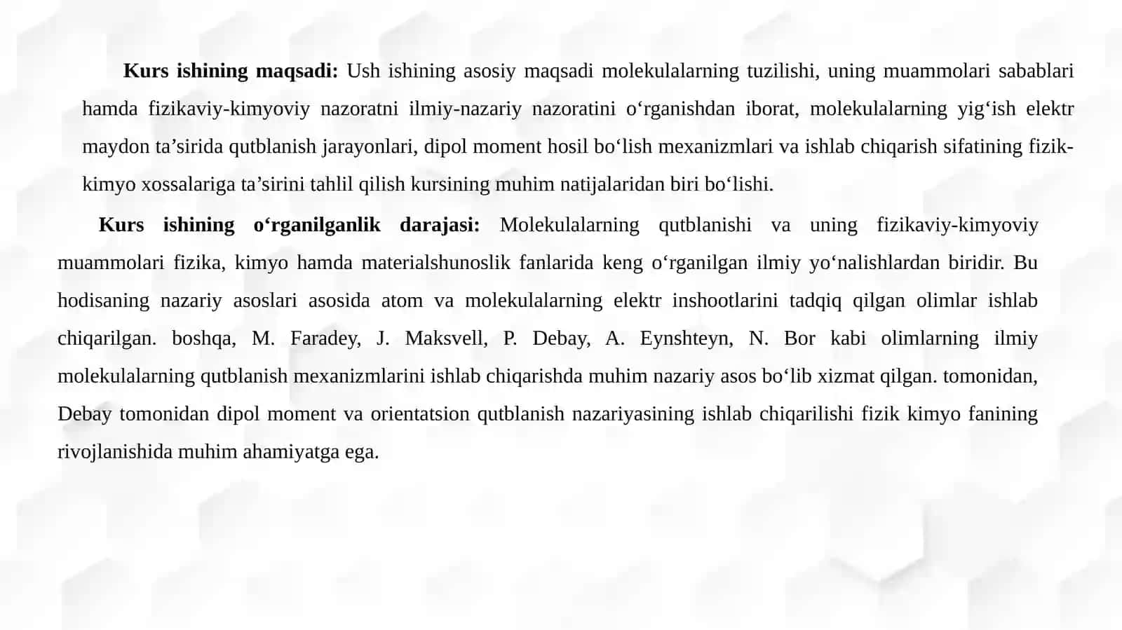 Molekulalarning qutblanishi   taqdimoti 4