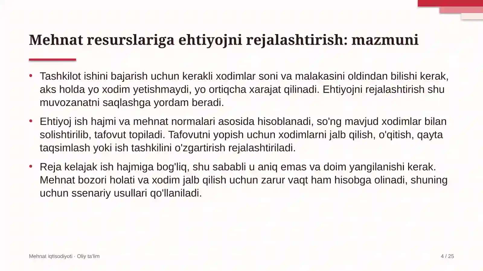 ombor xo'jaligida mehnat resurslariga bo'lgan ehtiyojni rejalashtirish 2294 4