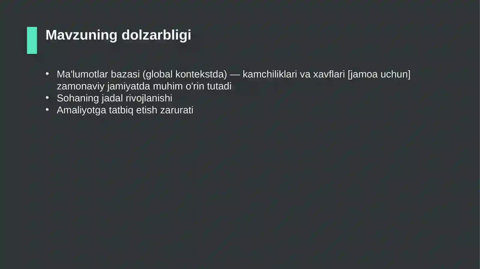 Ma'lumotlar bazasi (global kontekstda) — kamchiliklari va xavflari [jamoa uchun] 4