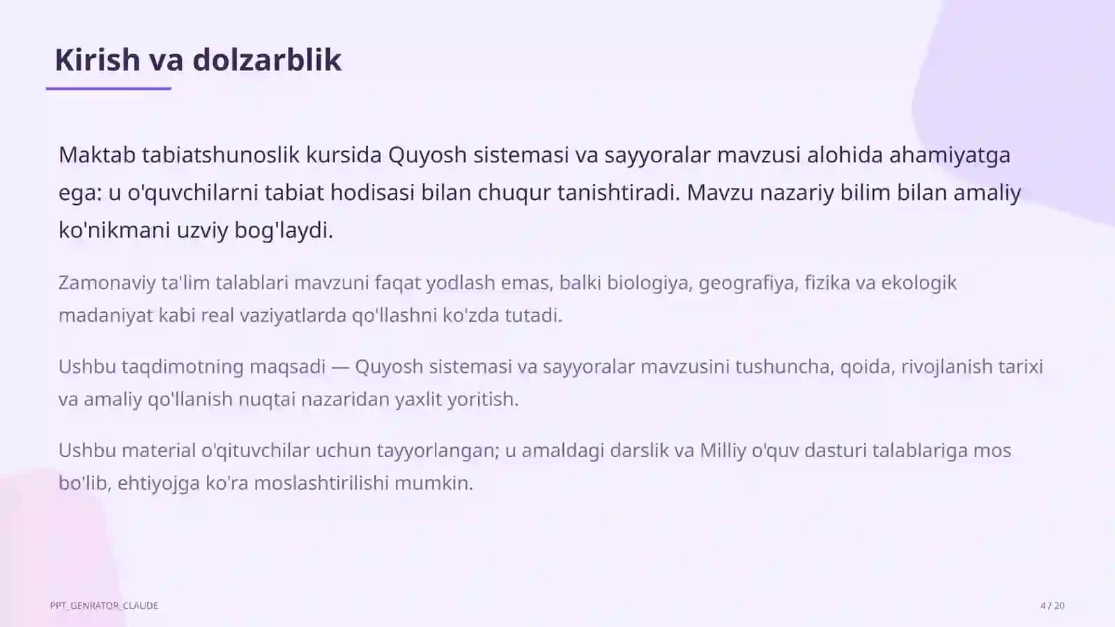 Quyosh sistemasi va sayyoralar (4-sinf) 4