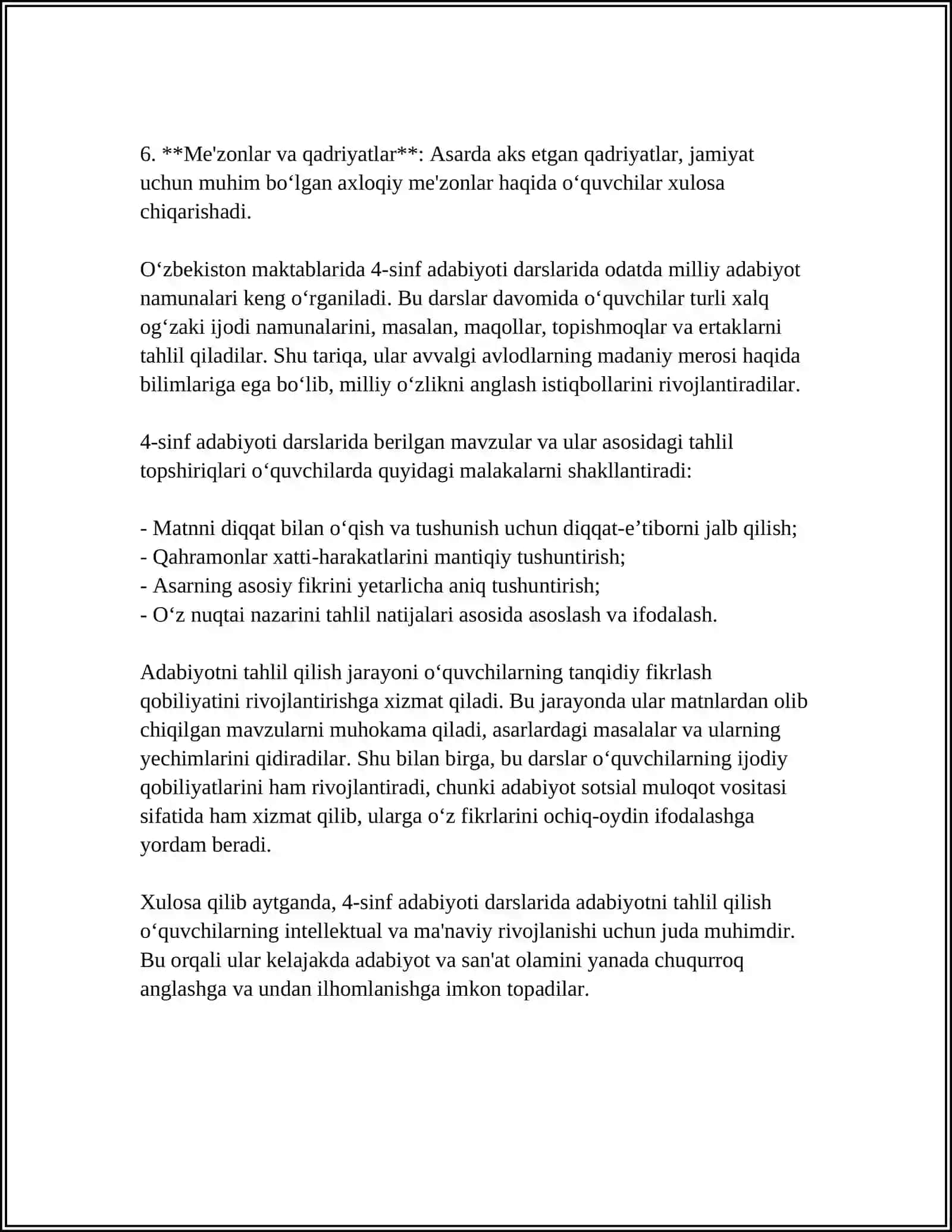 4-SINF DARSLIGIDA INSHO UCHUN BERILGAN MATERIALLARNI TAHLIL QILISH 4