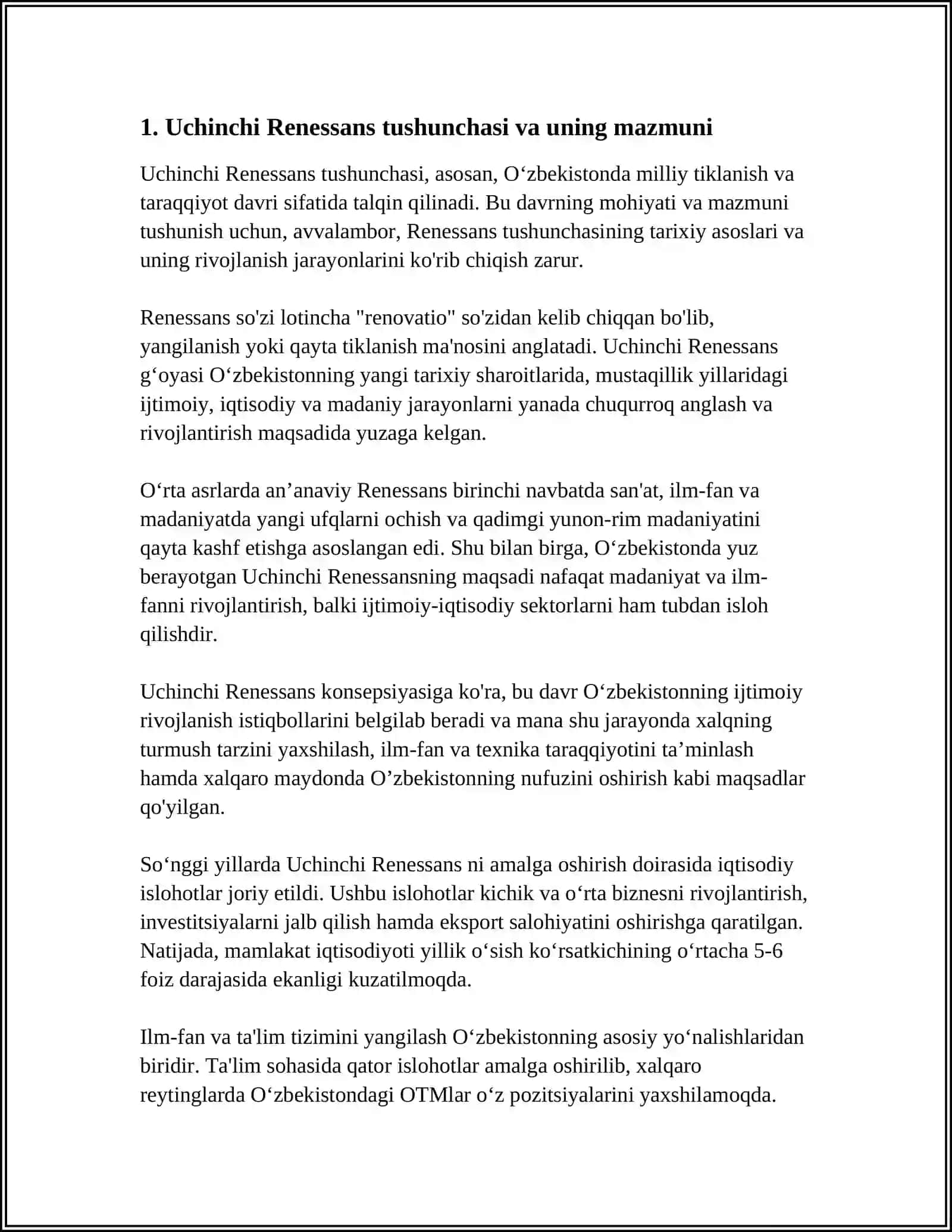REFERAT: UCHINCHI RENESSANSNI BUNYOD ETISHDA MURABBIY VA TARBIYACHILARNING O‘RNI 4