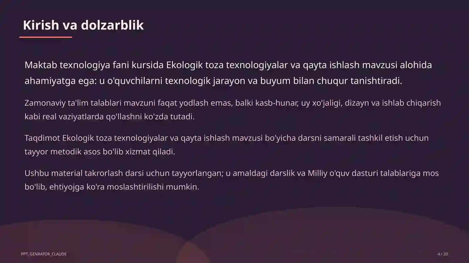 Ekologik toza texnologiyalar va qayta ishlash (11-sinf) 4