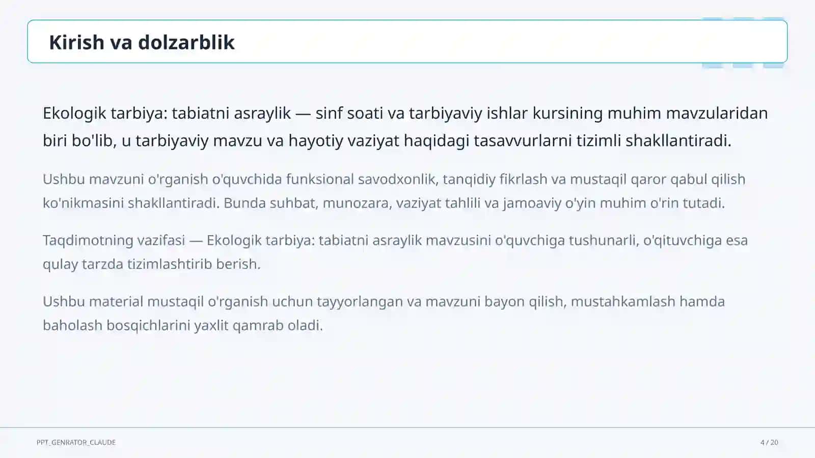 Ekologik tarbiya: tabiatni asraylik 4