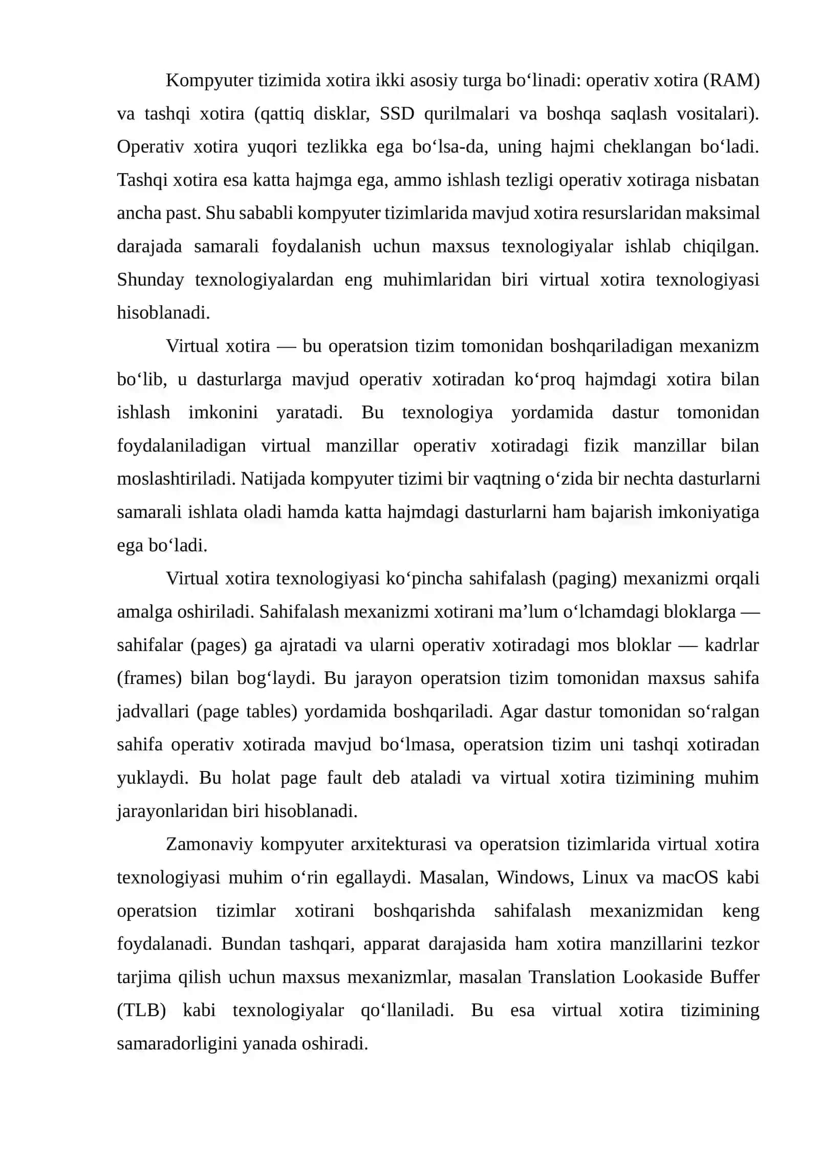 Virtual xotira texnologiyasi va sahifalash mexanizmi 4