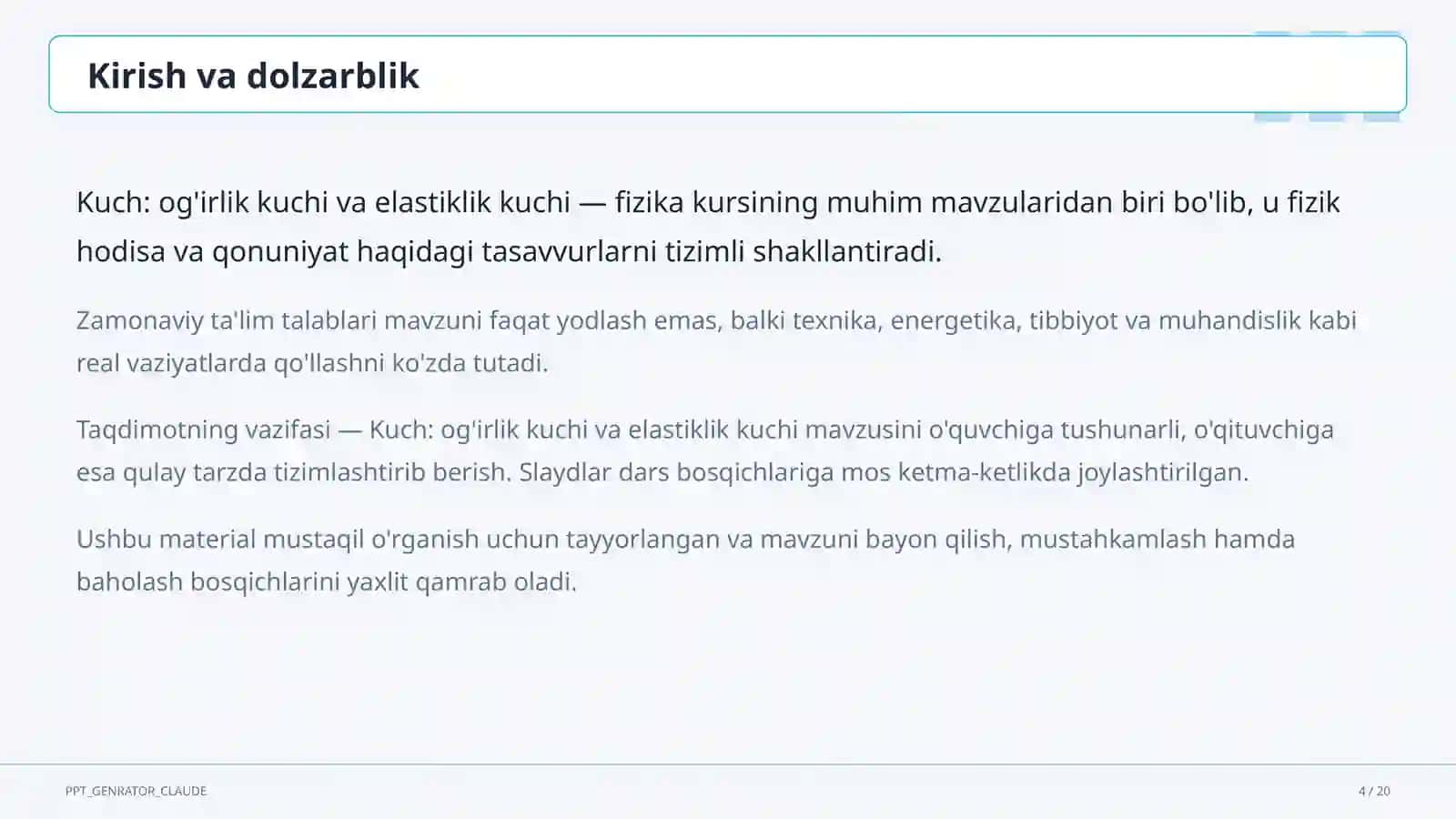 Fizika (6–11) — mustaqil o'rganish uchun 4