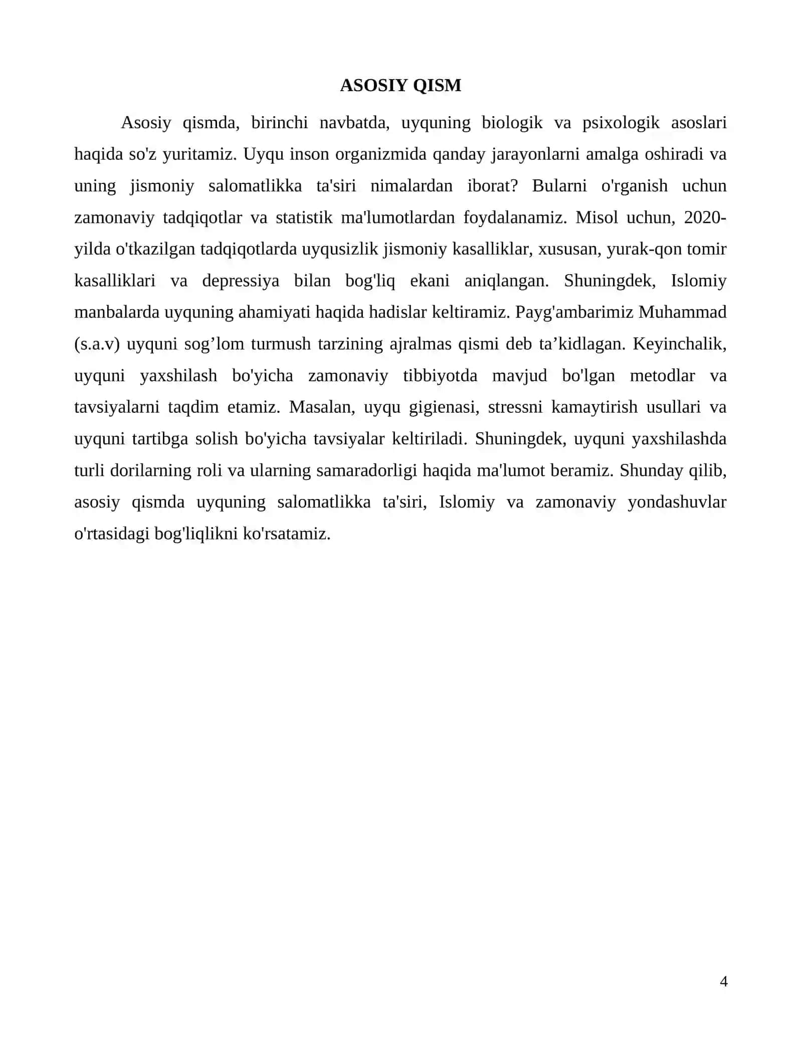 Uyquning inson salomatligidagi ahamiyati: Islom va zamon tibbiyati 4